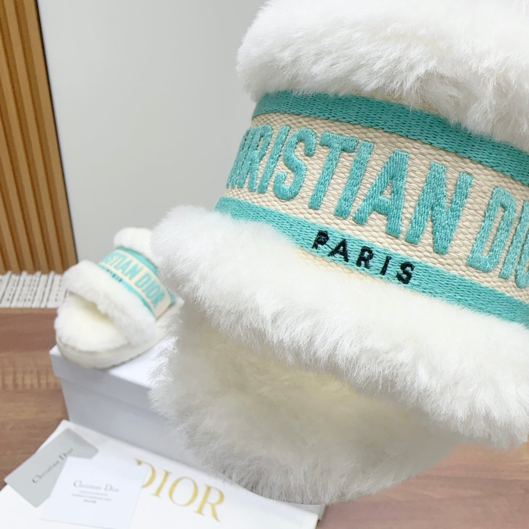 CD Dway Slide White Jade Green Fleece Lining And Canvas Fabric