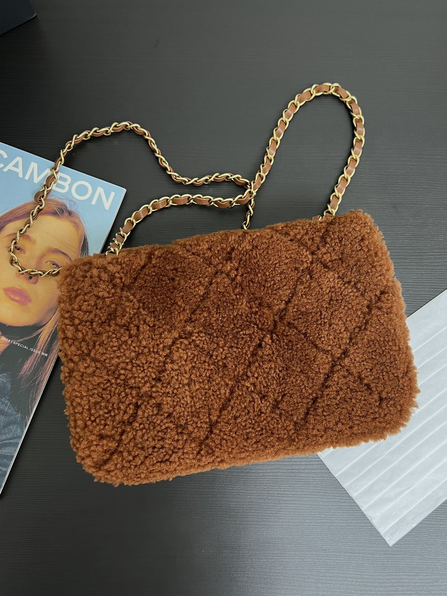 Flap Bag Small 23cm Brown Sherling Lambskin Gold Hardware