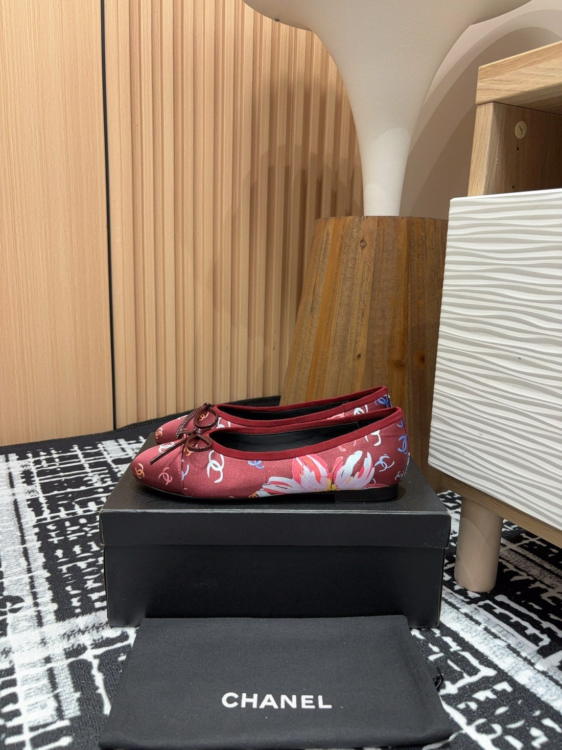 CC Ballet Flats Red Silk Flowers And Lambskin