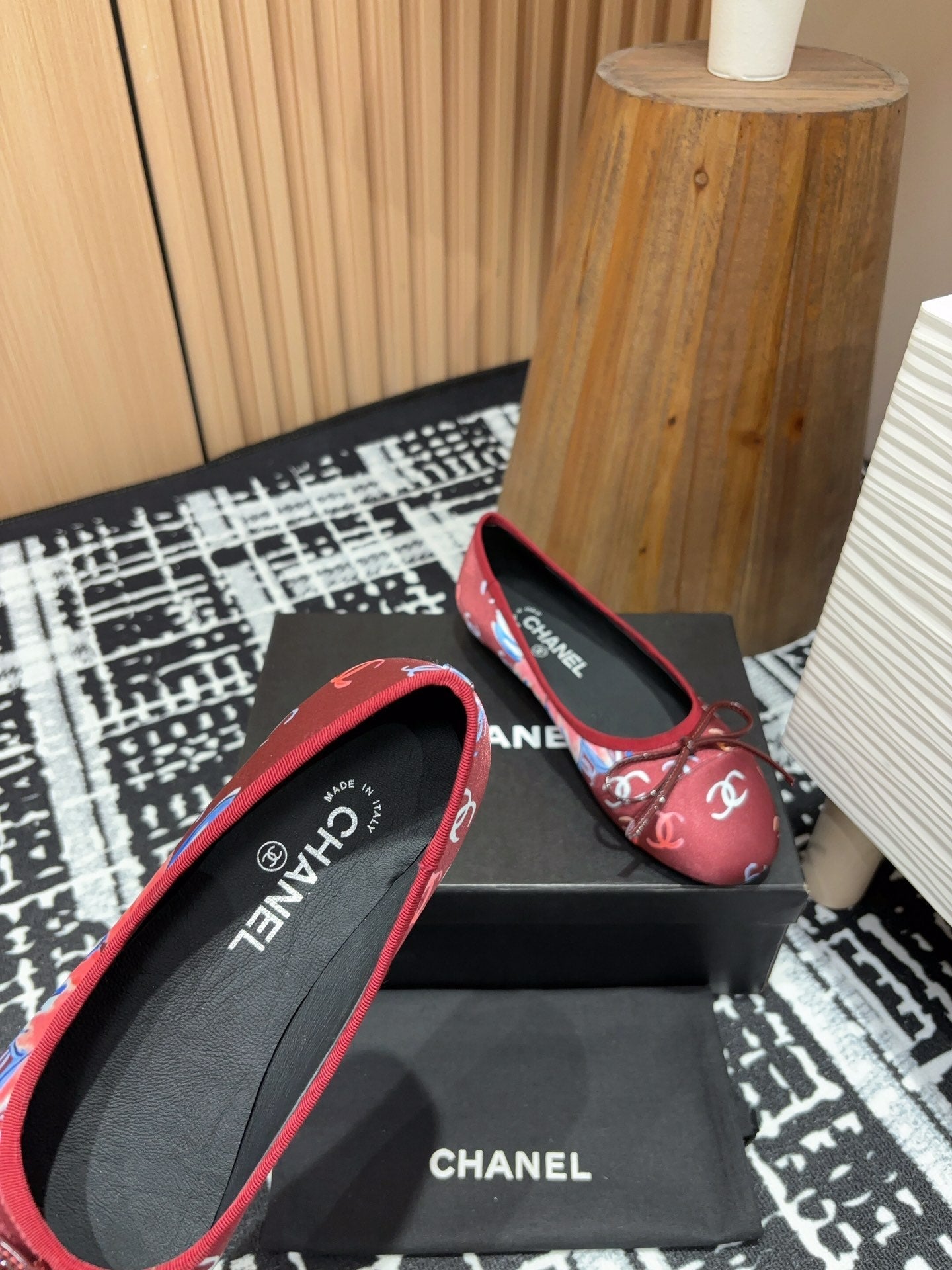 CC Ballet Flats Red Silk Flowers And Lambskin