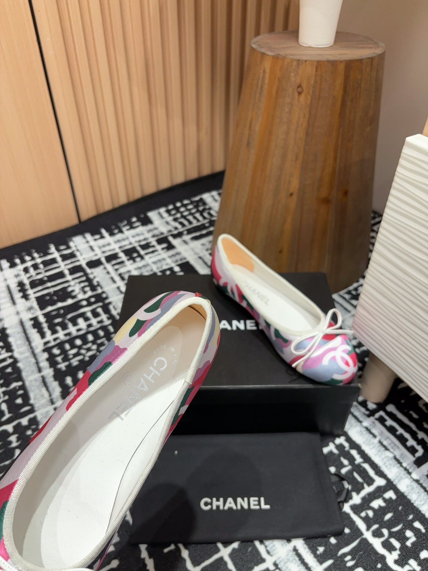 CC Ballet Flats White Pink Mix Blue Black Silk And Lambskin