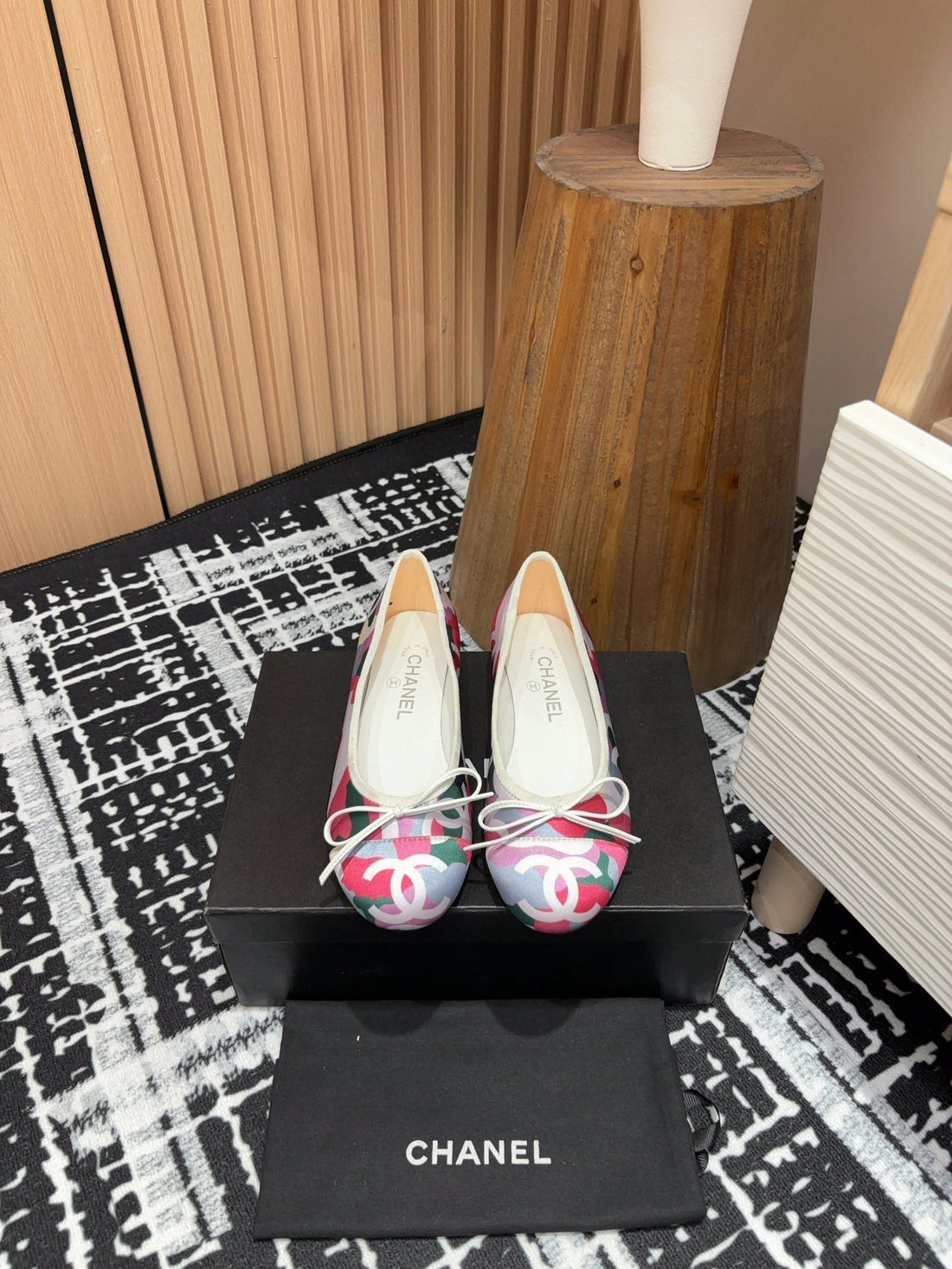 CC Ballet Flats White Pink Mix Blue Black Silk And Lambskin