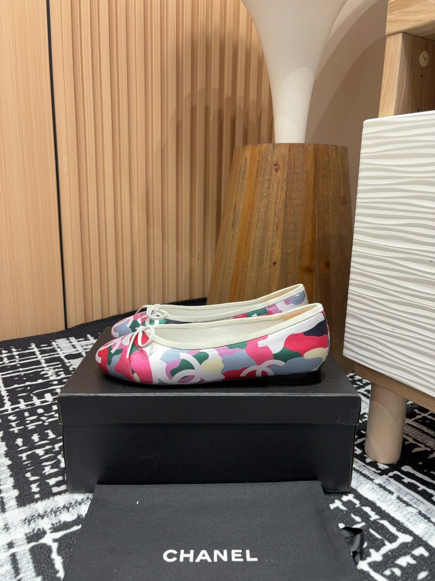 CC Ballet Flats White Pink Mix Blue Black Silk And Lambskin