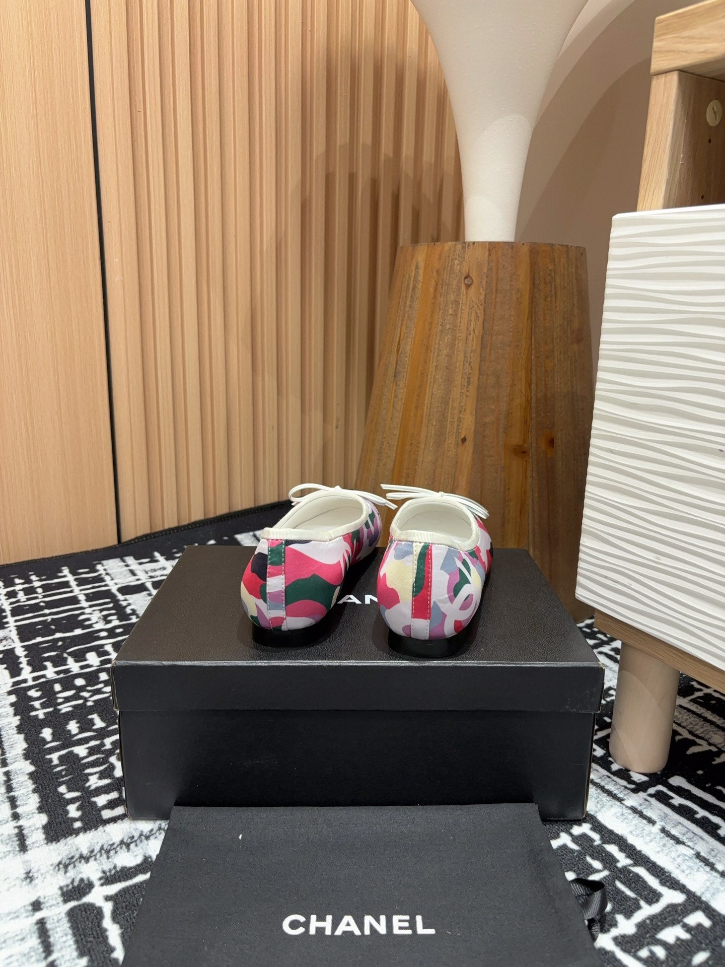 CC Ballet Flats White Pink Mix Blue Black Silk And Lambskin