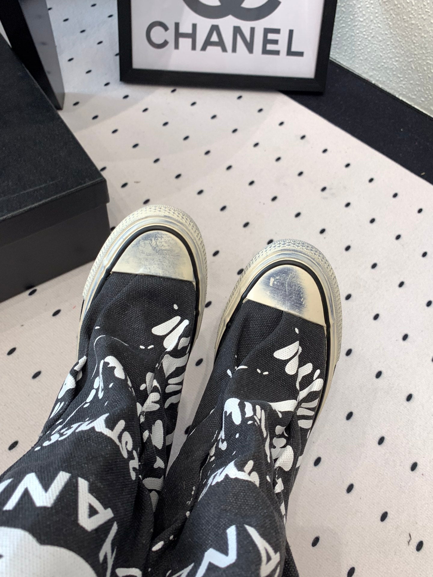 CC High-Top Canvas Boots Black White Denim Fabric  938046