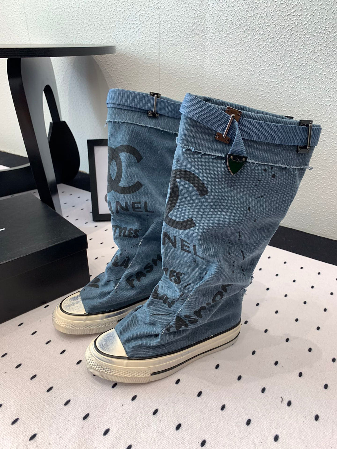 CC High-Top Canvas Boots Blue Black Denim Fabric  938049