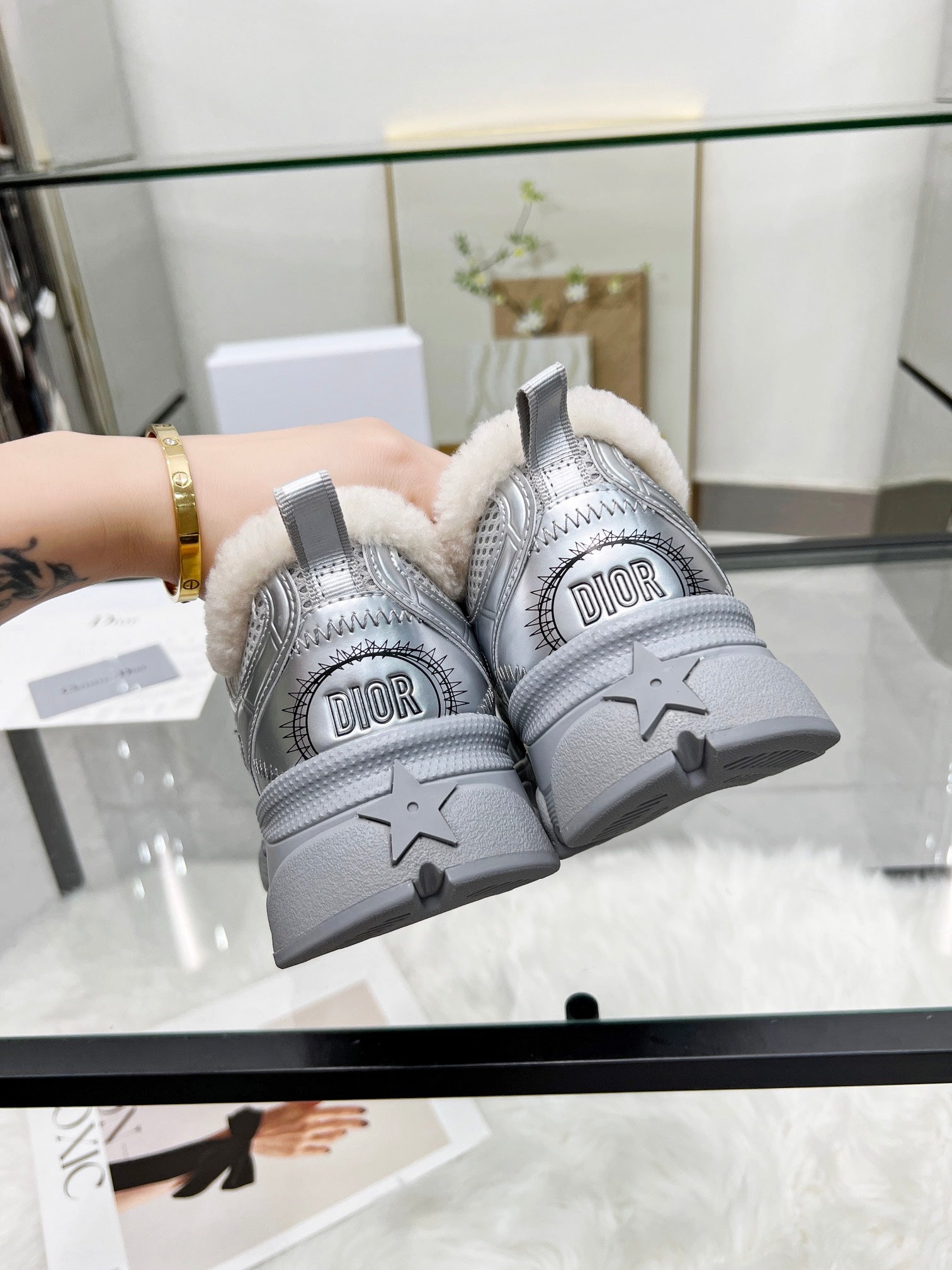 CD Chrono Sneaker Grey Wool Lining Mesh Fabric And Calfskin