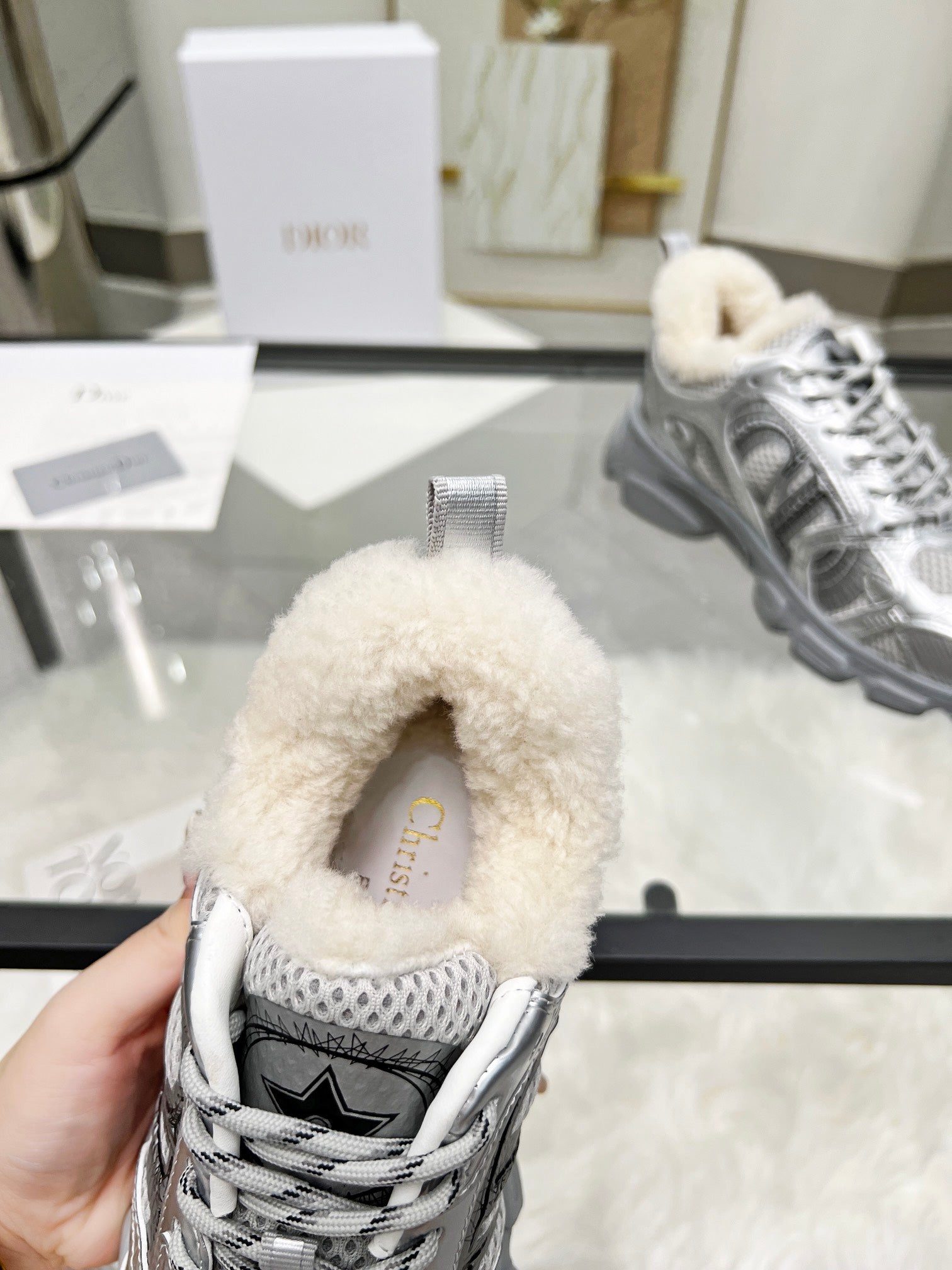 CD Chrono Sneaker Grey Wool Lining Mesh Fabric And Calfskin