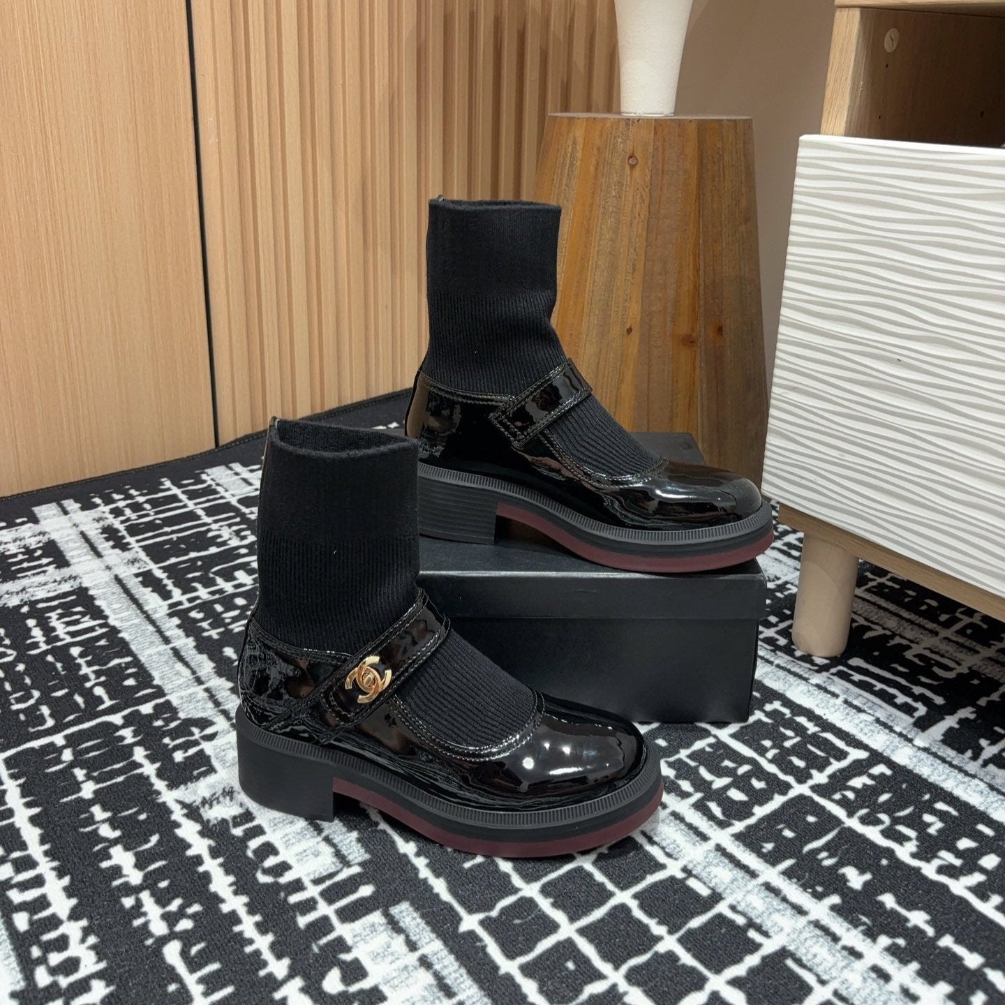 CC Ankle Boots 50mm Black Wool And Cowhide