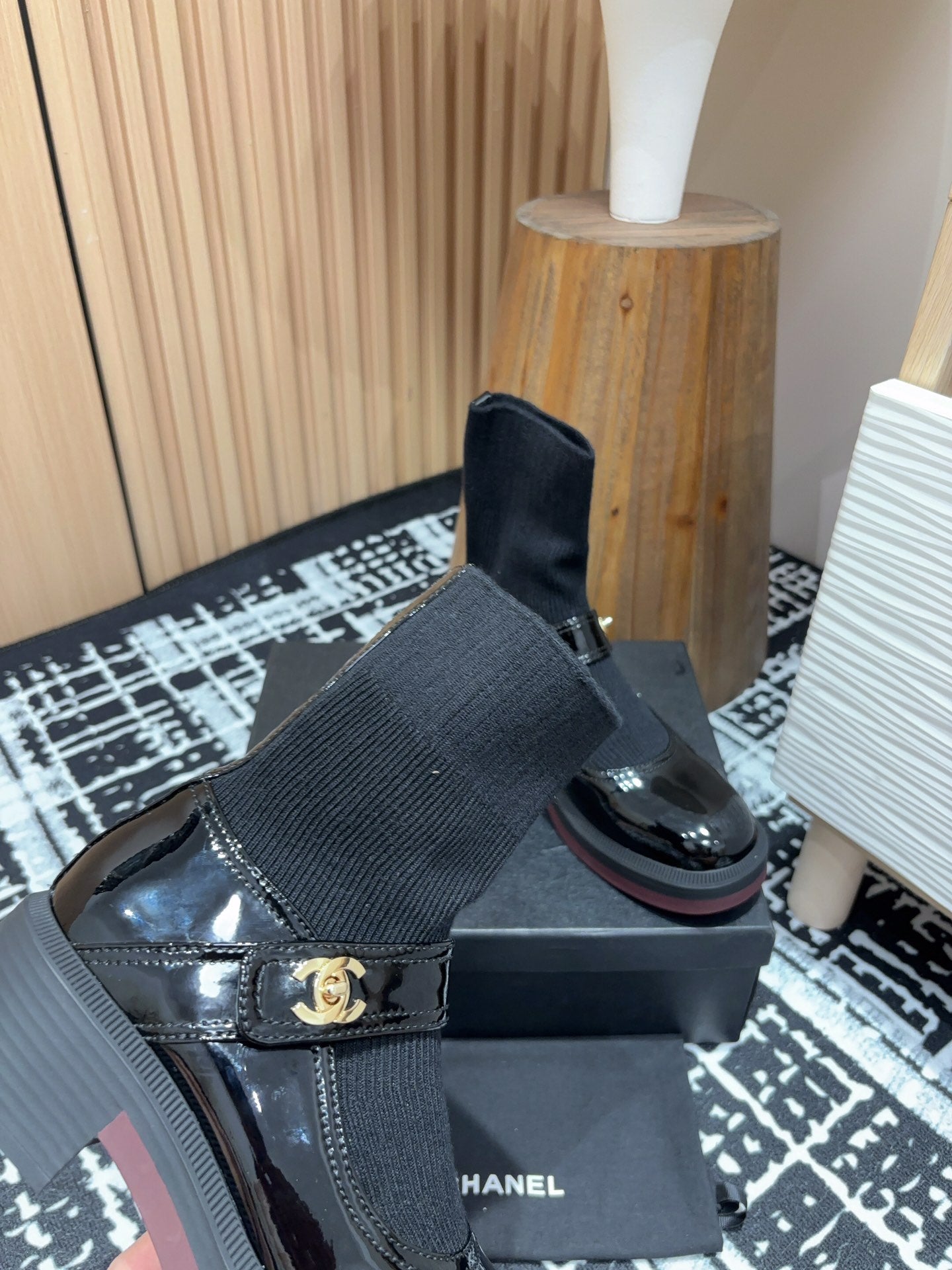 CC Ankle Boots 50mm Black Wool And Cowhide