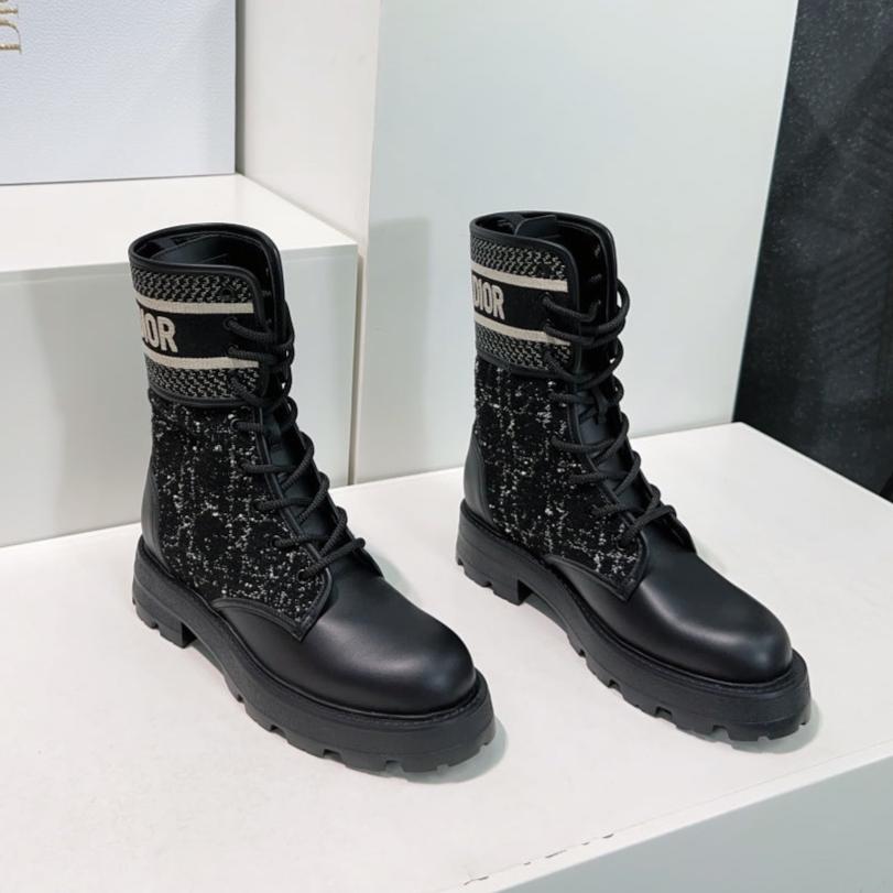 CD Major Ankle Boots Black White Calfskin And Fabric Canvas