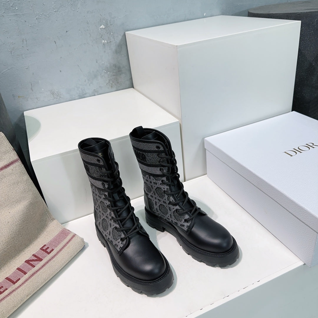 CD Major Ankle Boots Black Grey Calfskin And Fabric Canvas