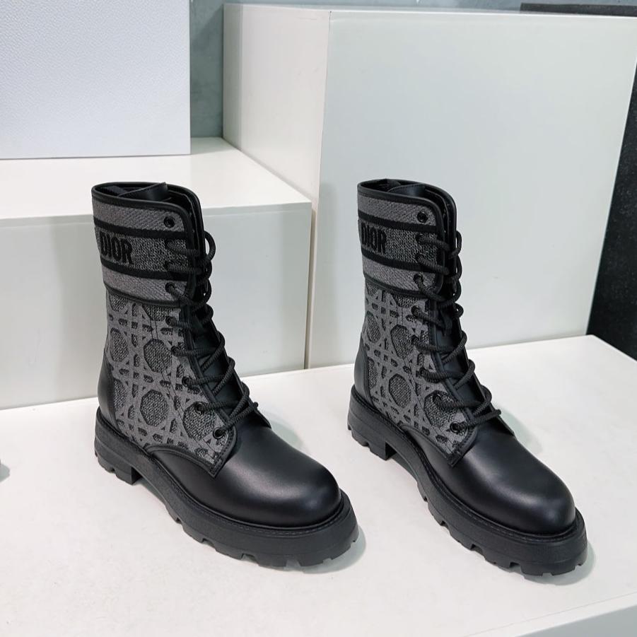 CD Major Ankle Boots Black Grey Calfskin And Fabric Canvas