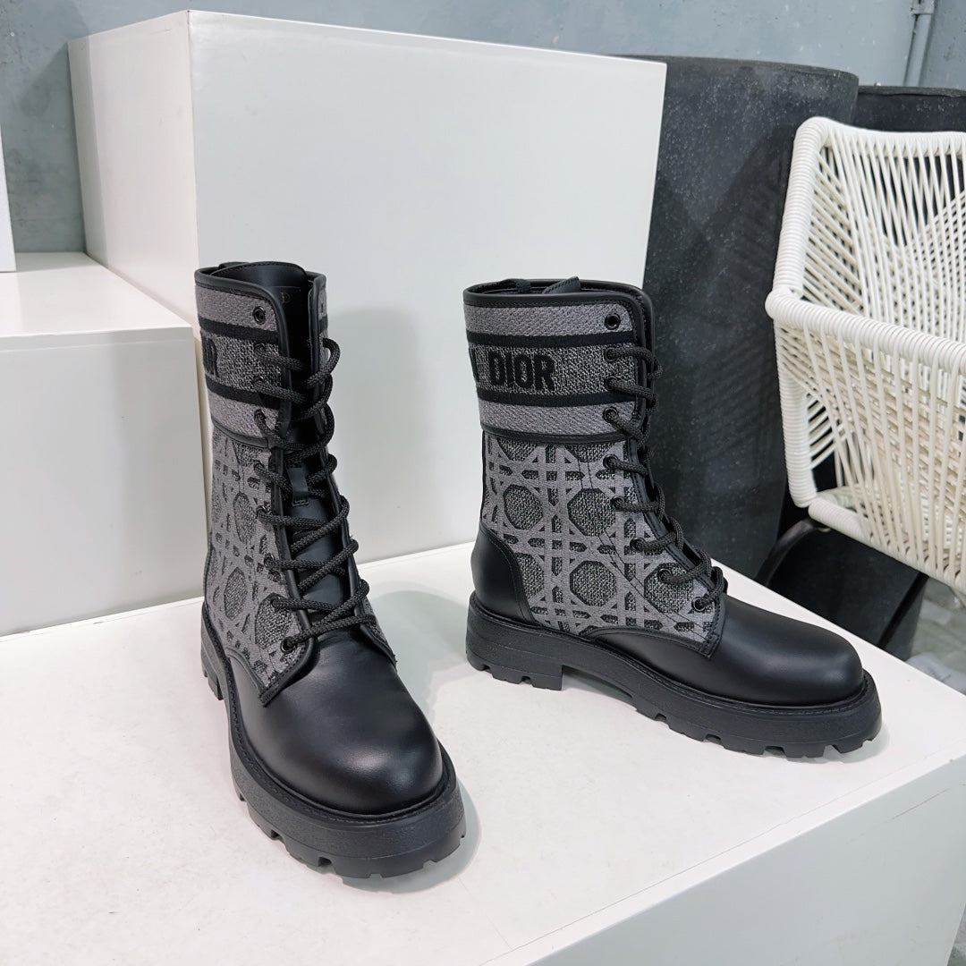 CD Major Ankle Boots Black Grey Calfskin And Fabric Canvas