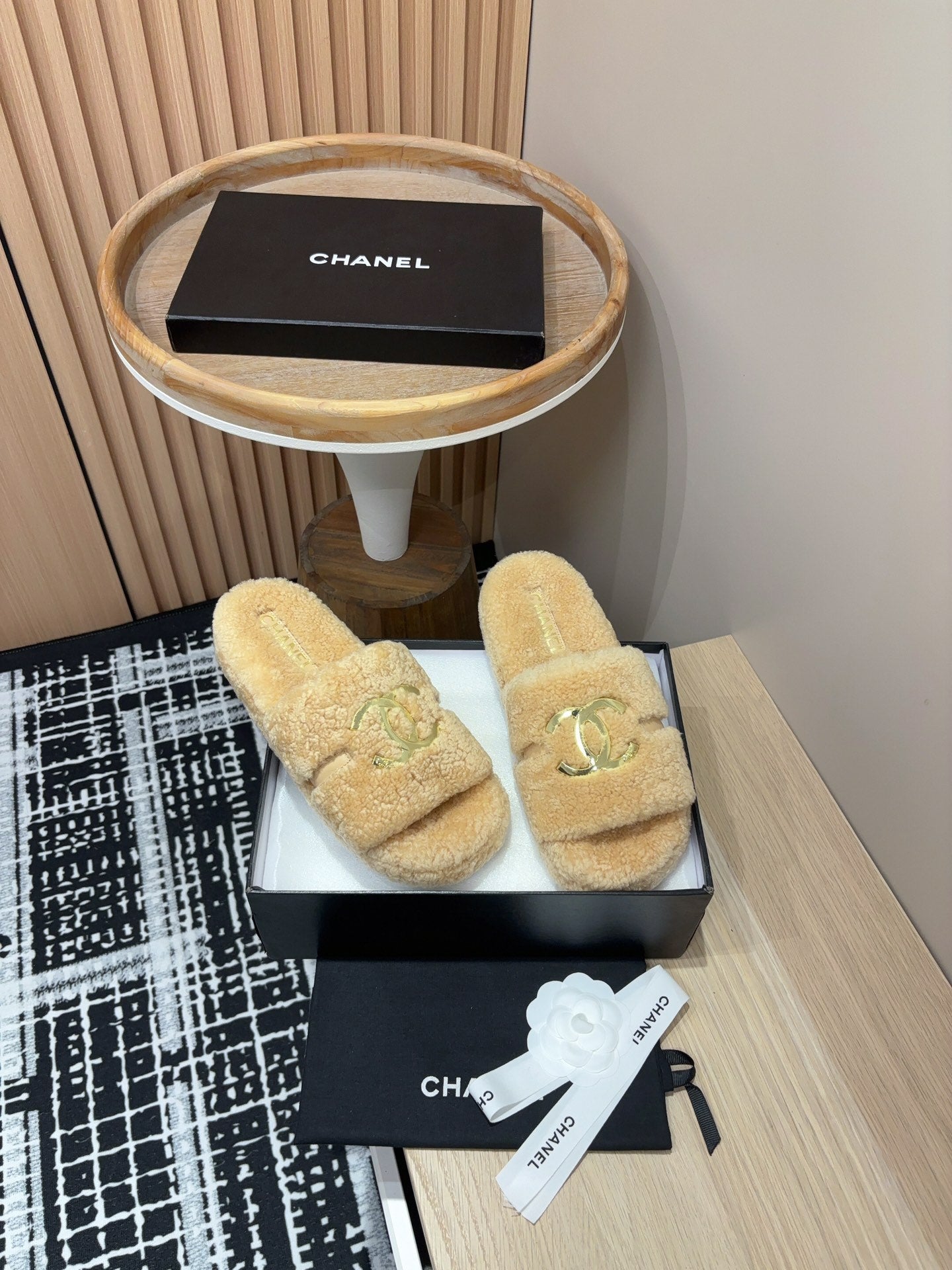 CC Slippers Beige Wool Fleece