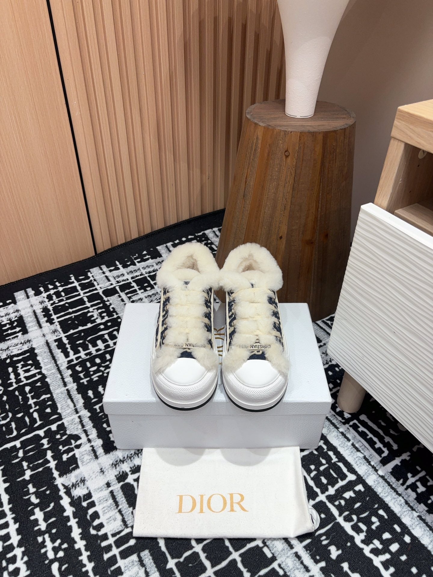 CD Walk'n'Dior Platform Sneaker Black Mix charcoal Blue Oblique Jacquard And Fleece Lining