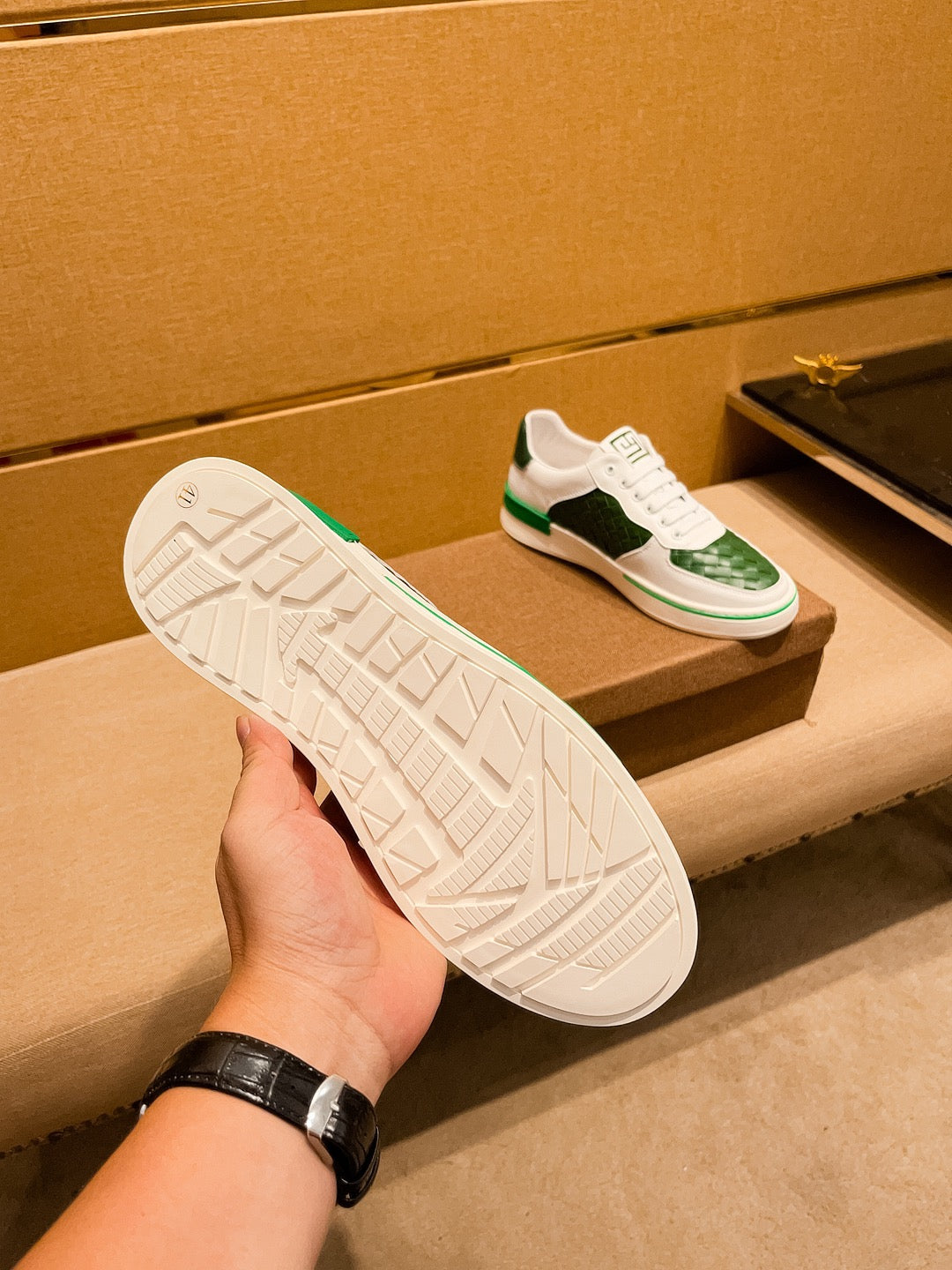 GG Men's Sneaker Green Cowhide 444492