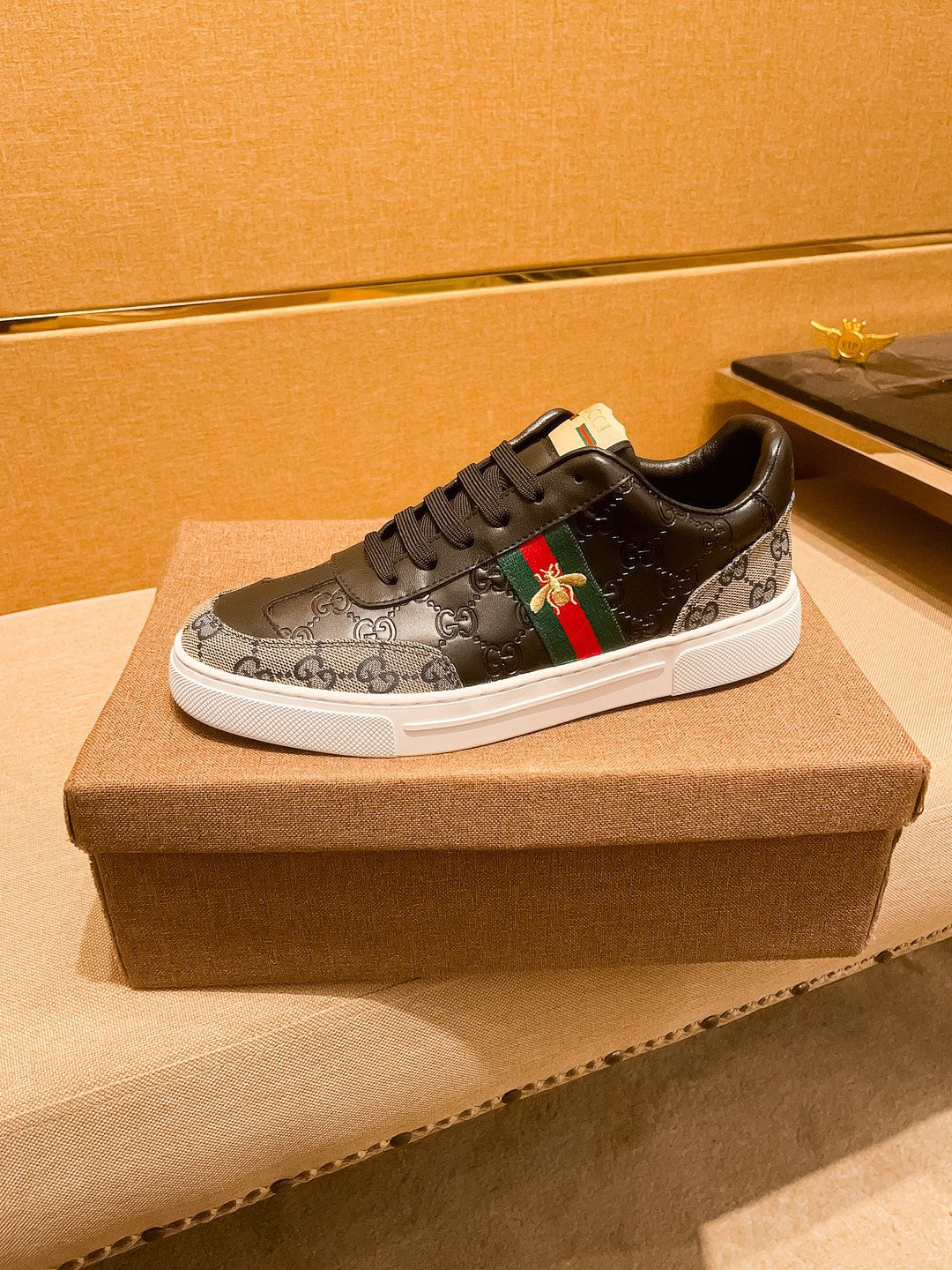 GG Men's ACE Sneaker Black Cowhide Canvas 473312