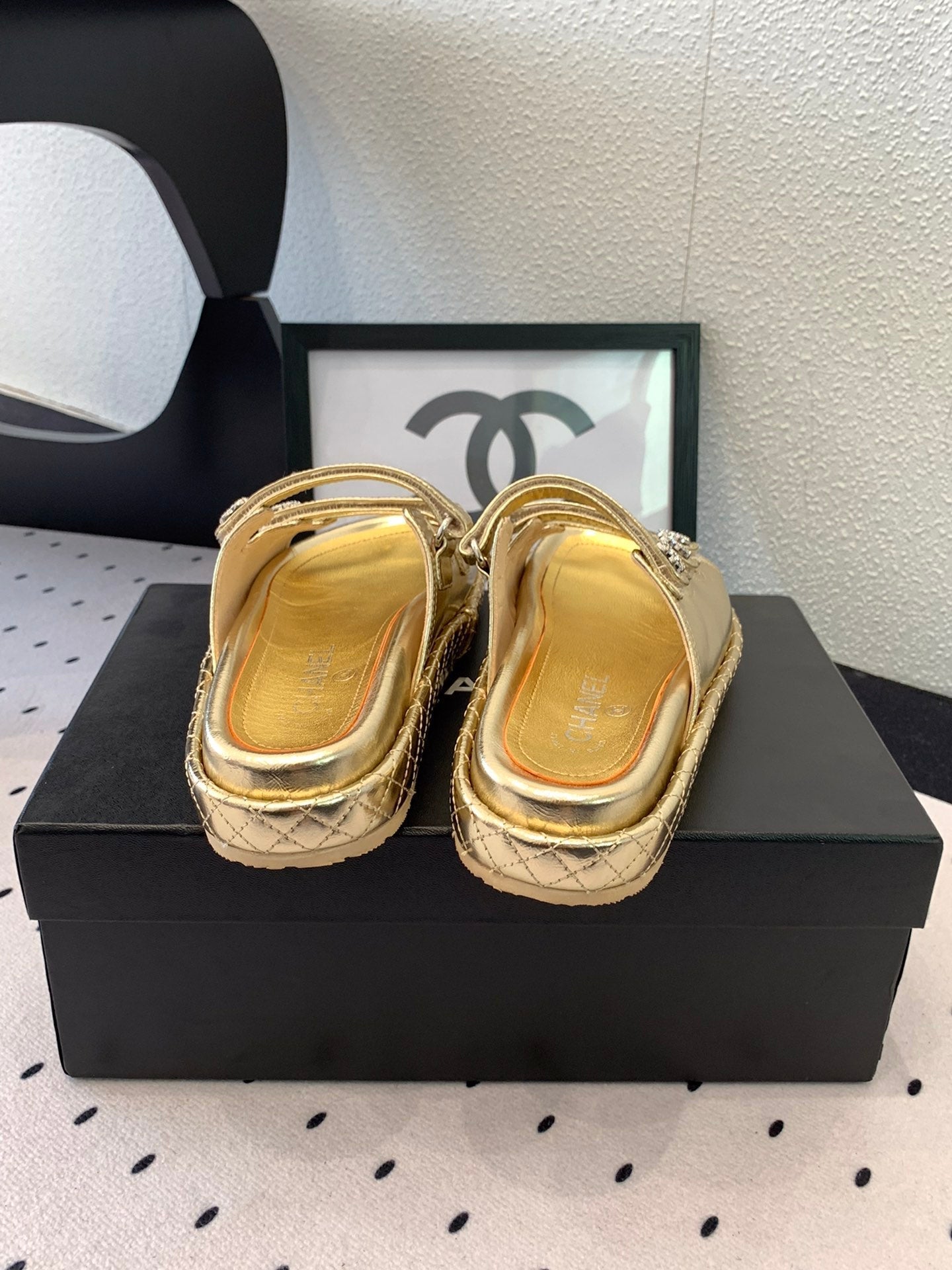 CC Slippers Gold Lambskin 146995