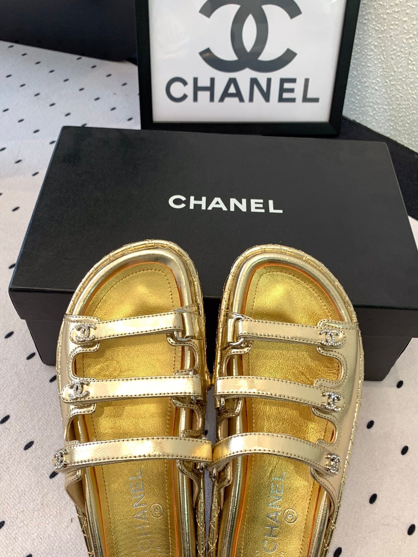 CC Slippers Gold Lambskin 146995