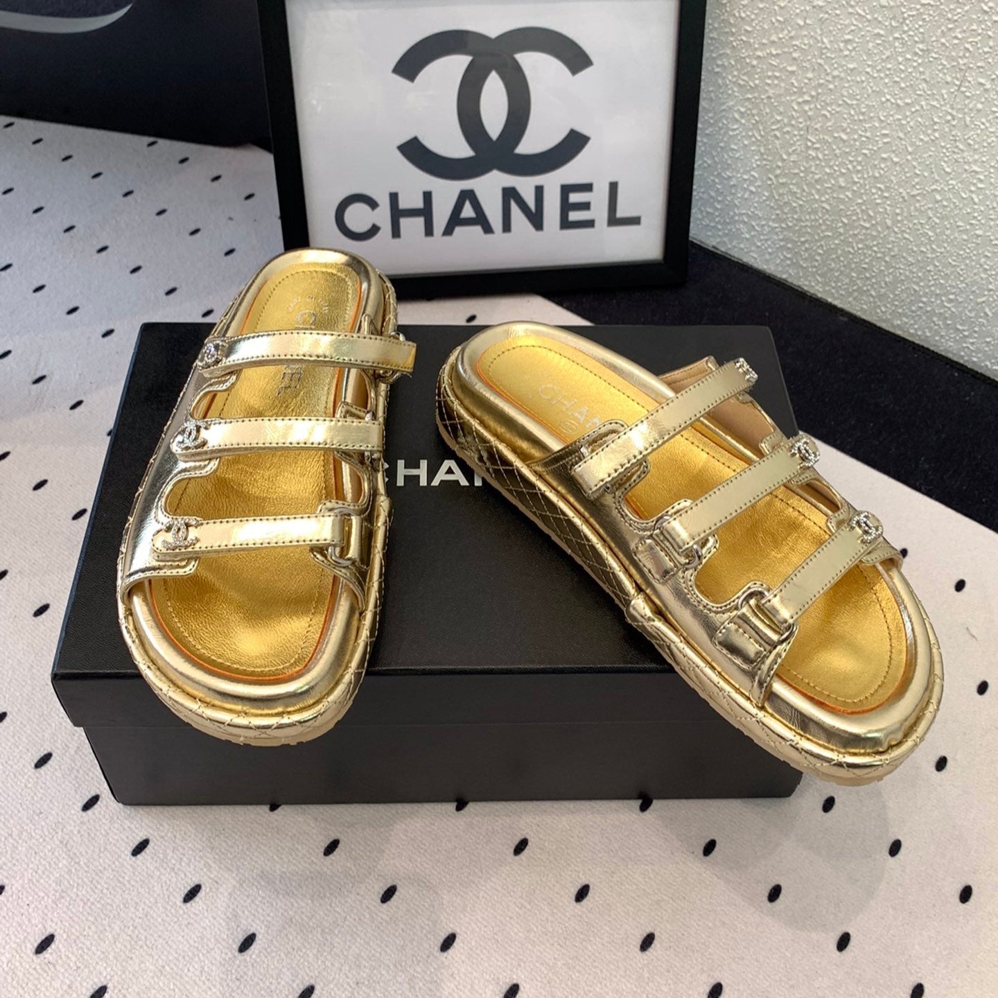 CC Slippers Gold Lambskin 146995
