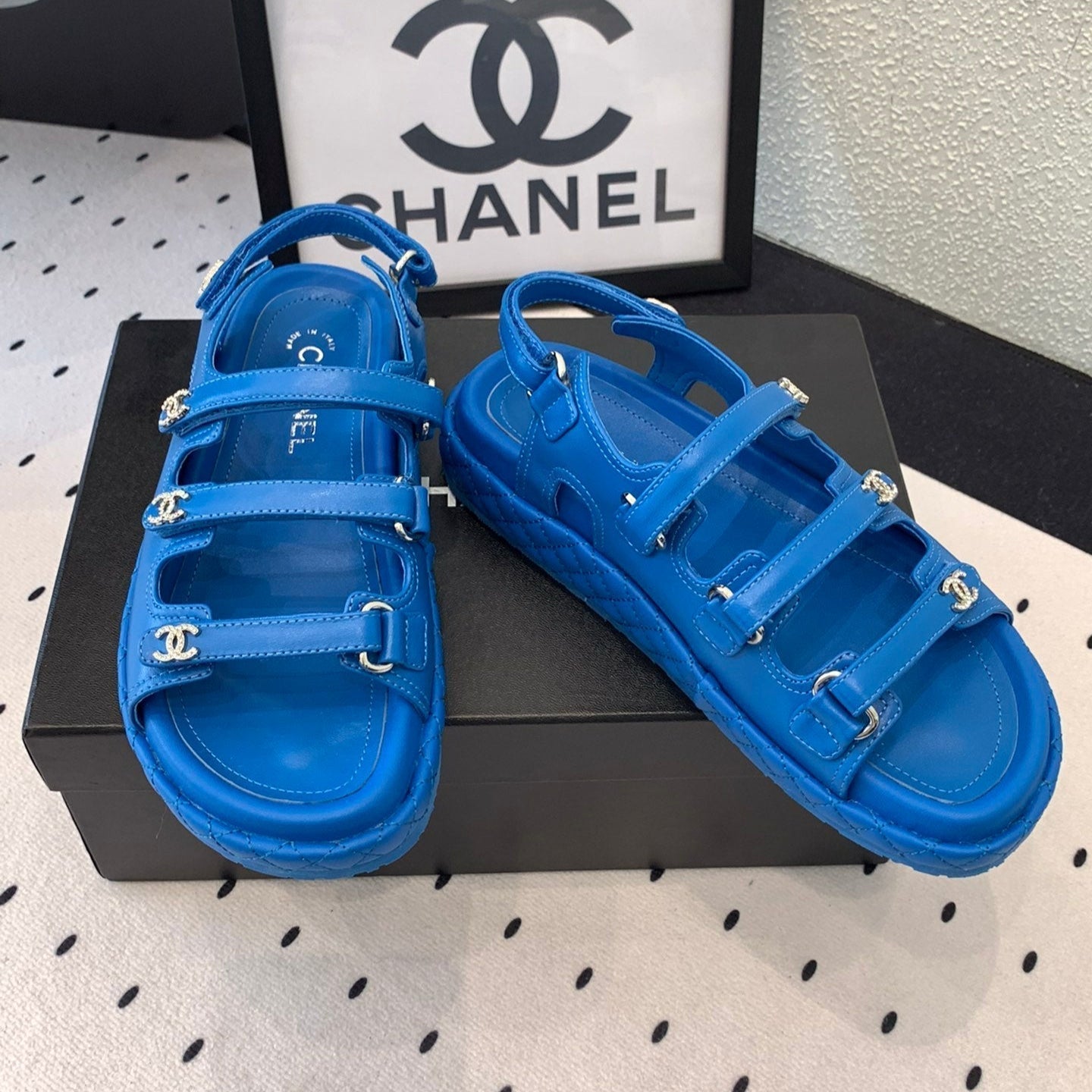 CC Sandals In Blue Lambskin 146998