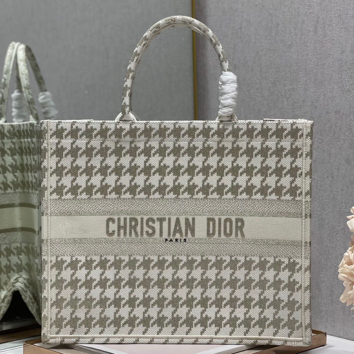 CD Metal Houndstooth Book Tote 42cm Bag Canvas 336585