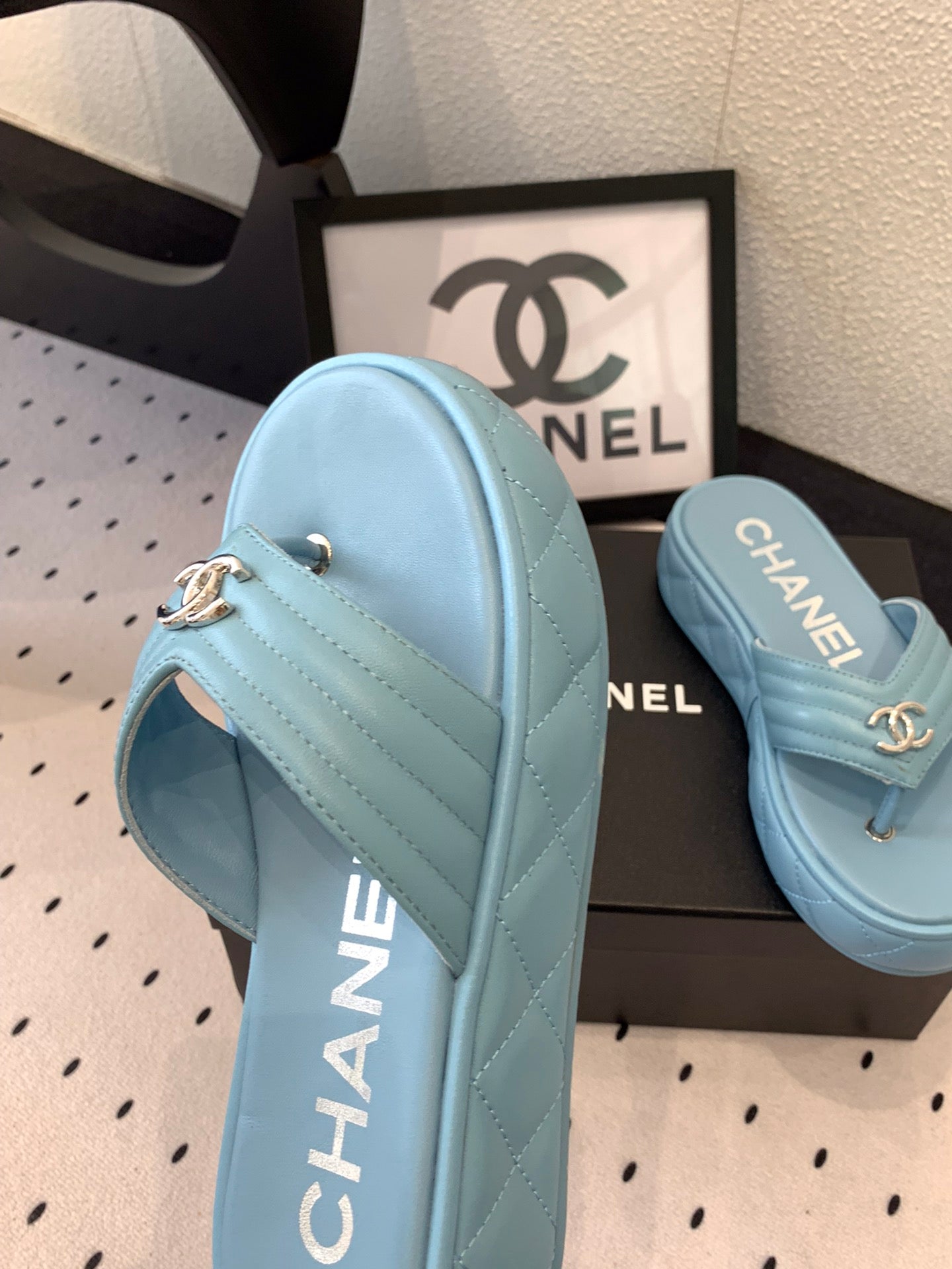 CC Thong Slippers In Could Blue Lambskin 147048