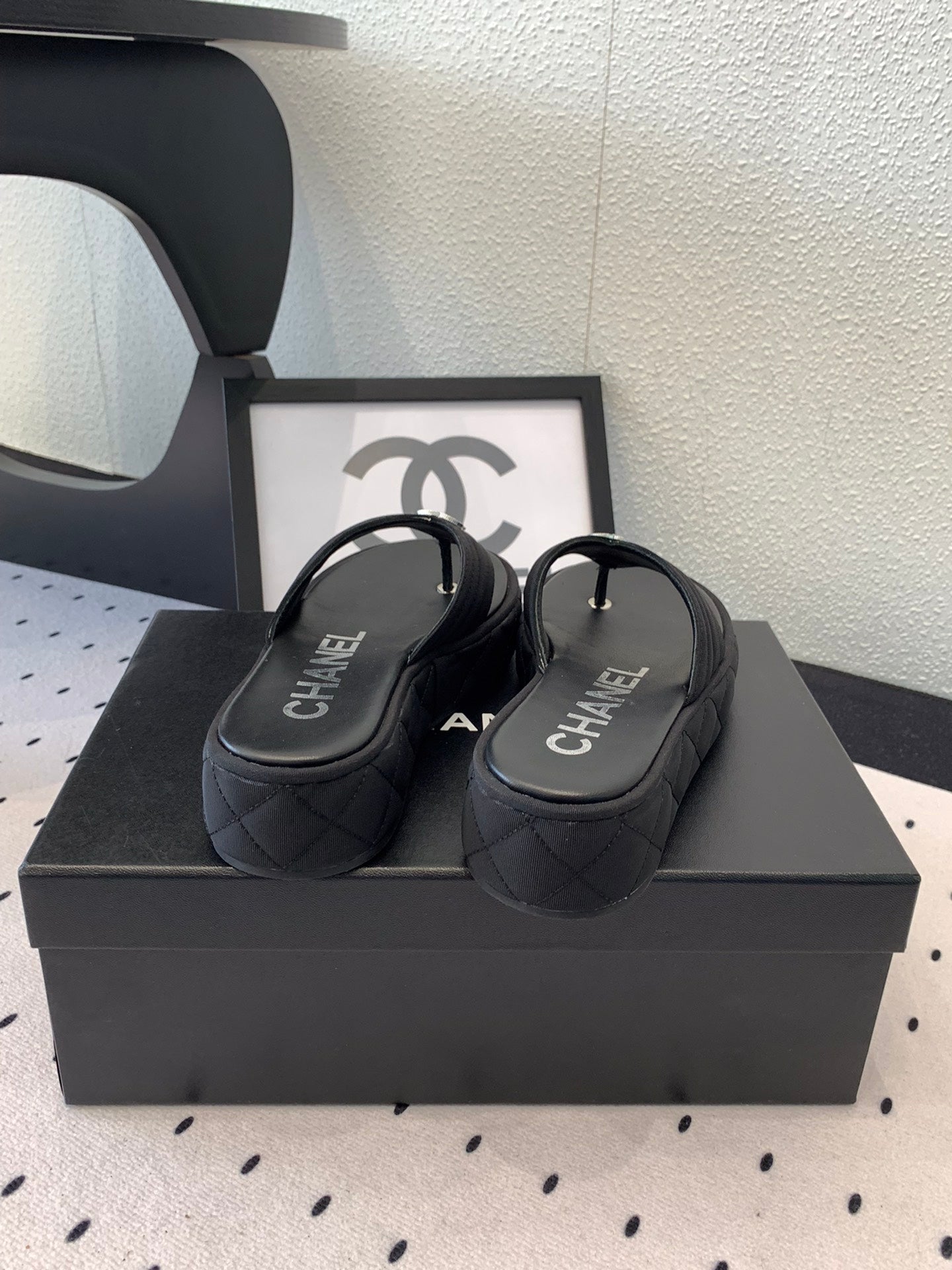 CC Thong Slippers In Black Denim Fabric 147053