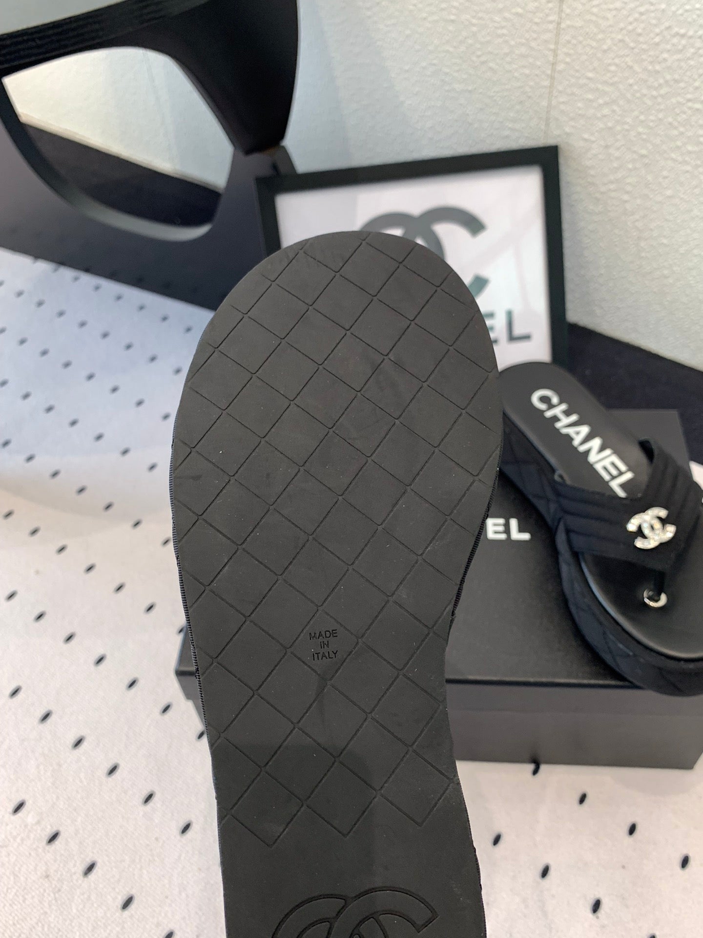 CC Thong Slippers In Black Denim Fabric 147053