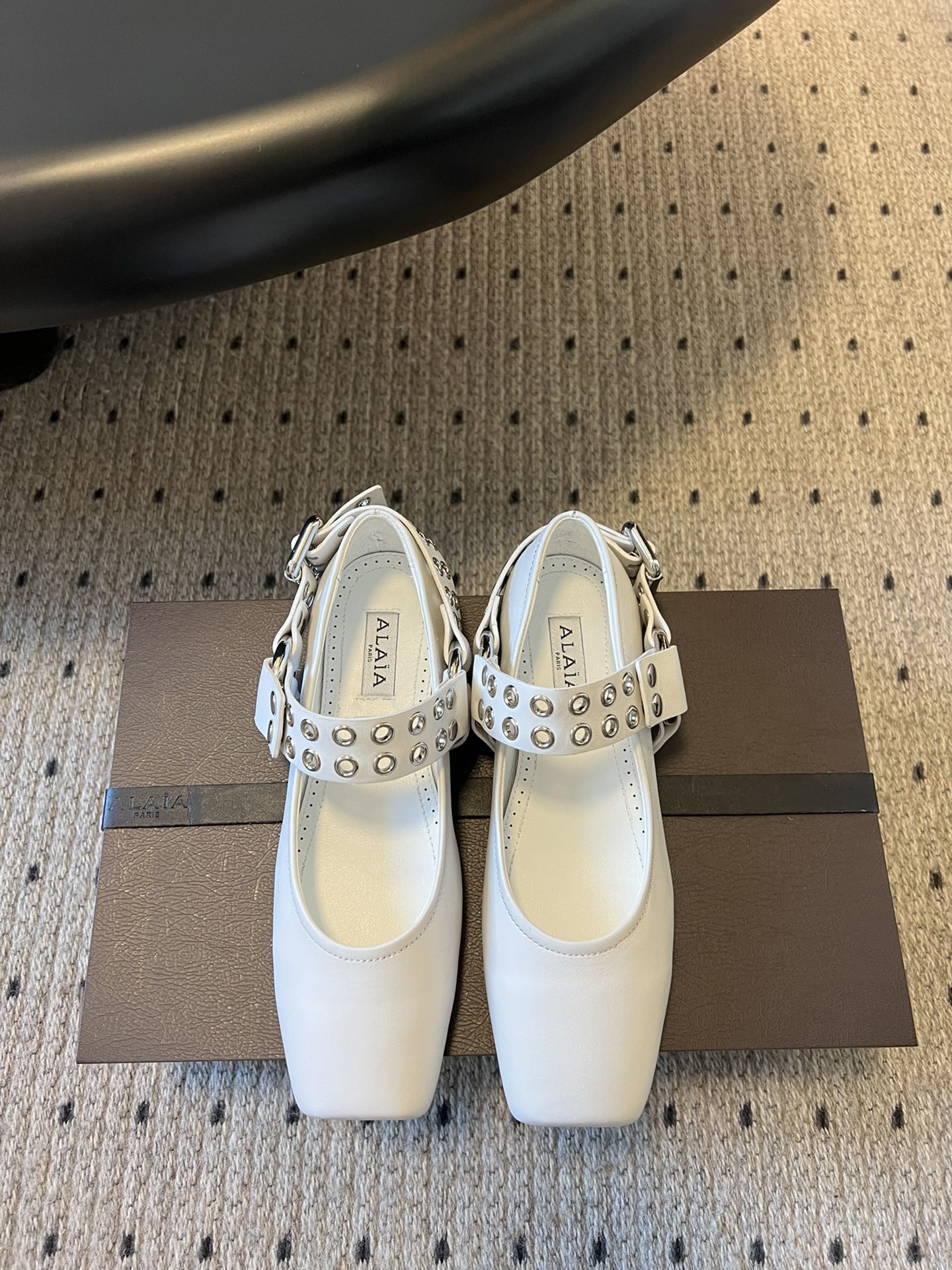 Alaia 25 Biker Ballet Flats White Calfskin 303734