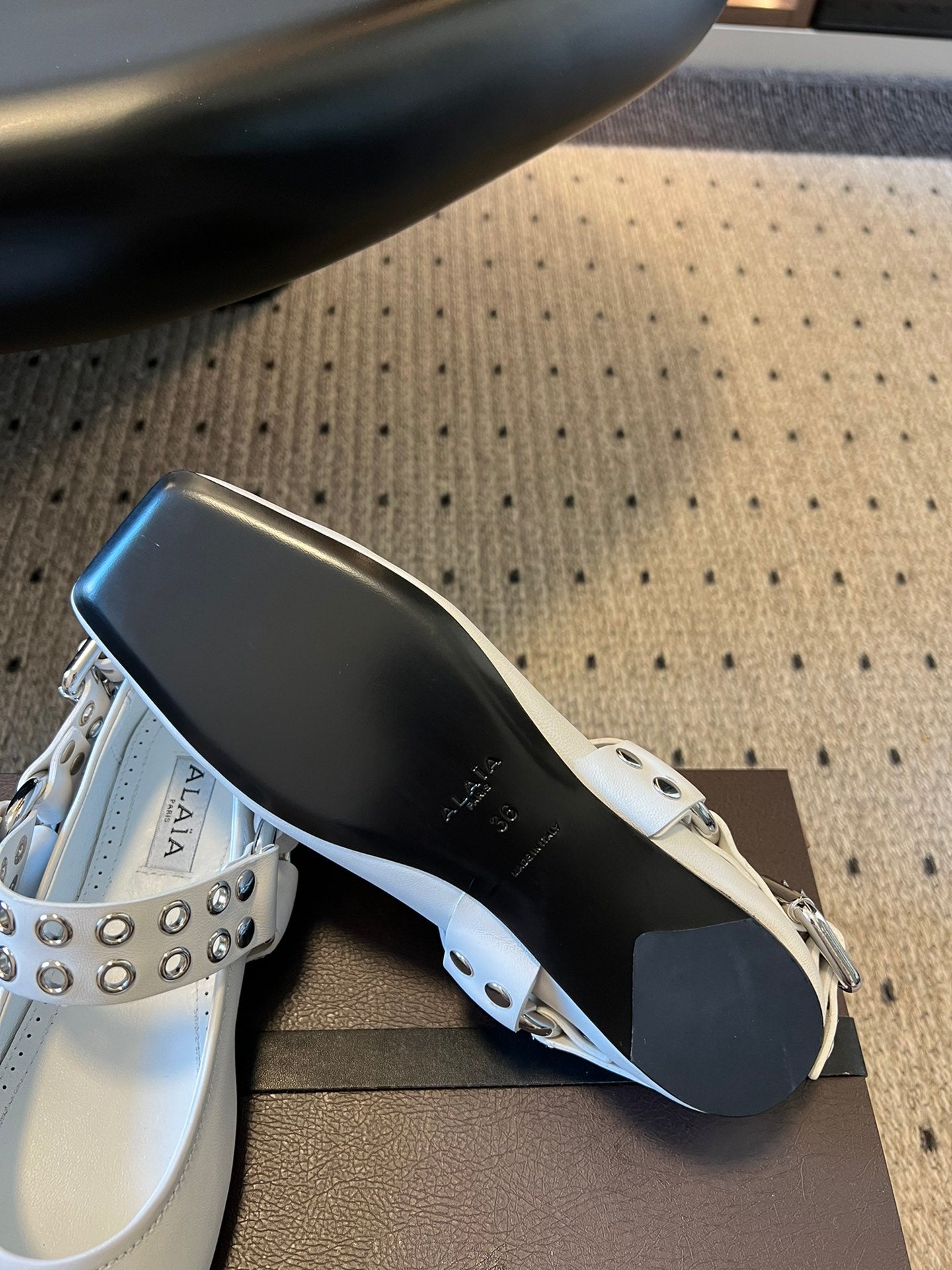 Alaia 25 Biker Ballet Flats White Calfskin 303734