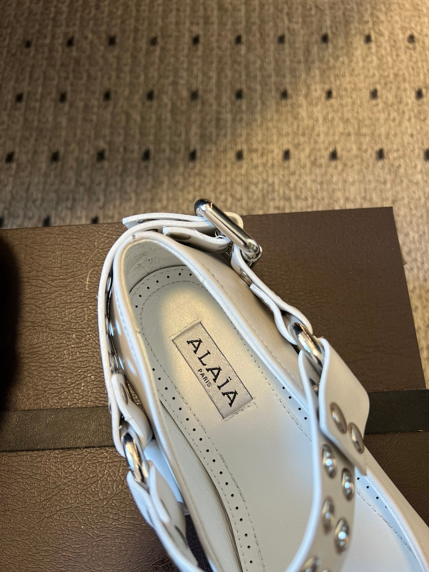 Alaia 25 Biker Ballet Flats White Calfskin 303734