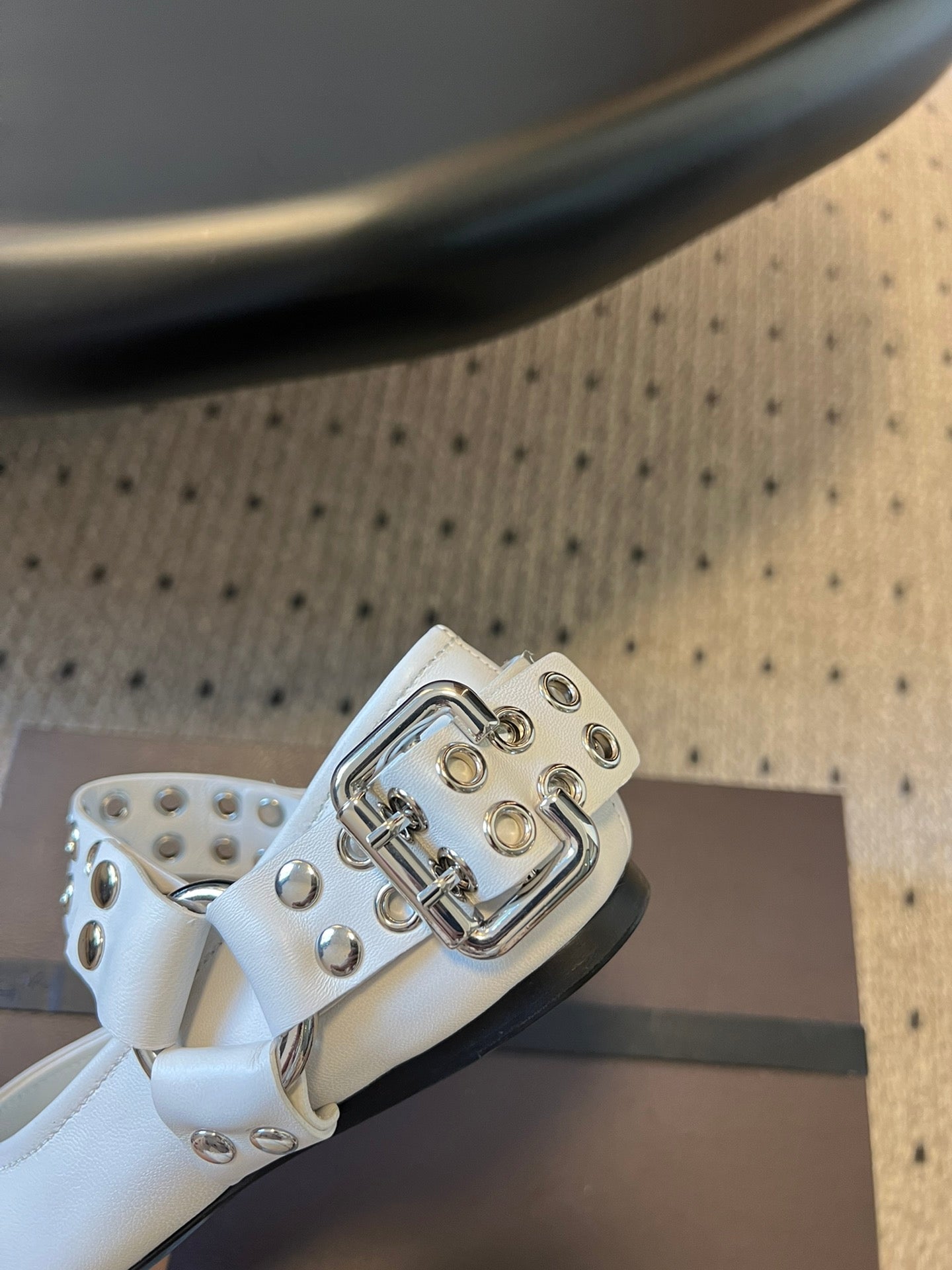 Alaia 25 Biker Ballet Flats White Calfskin 303734