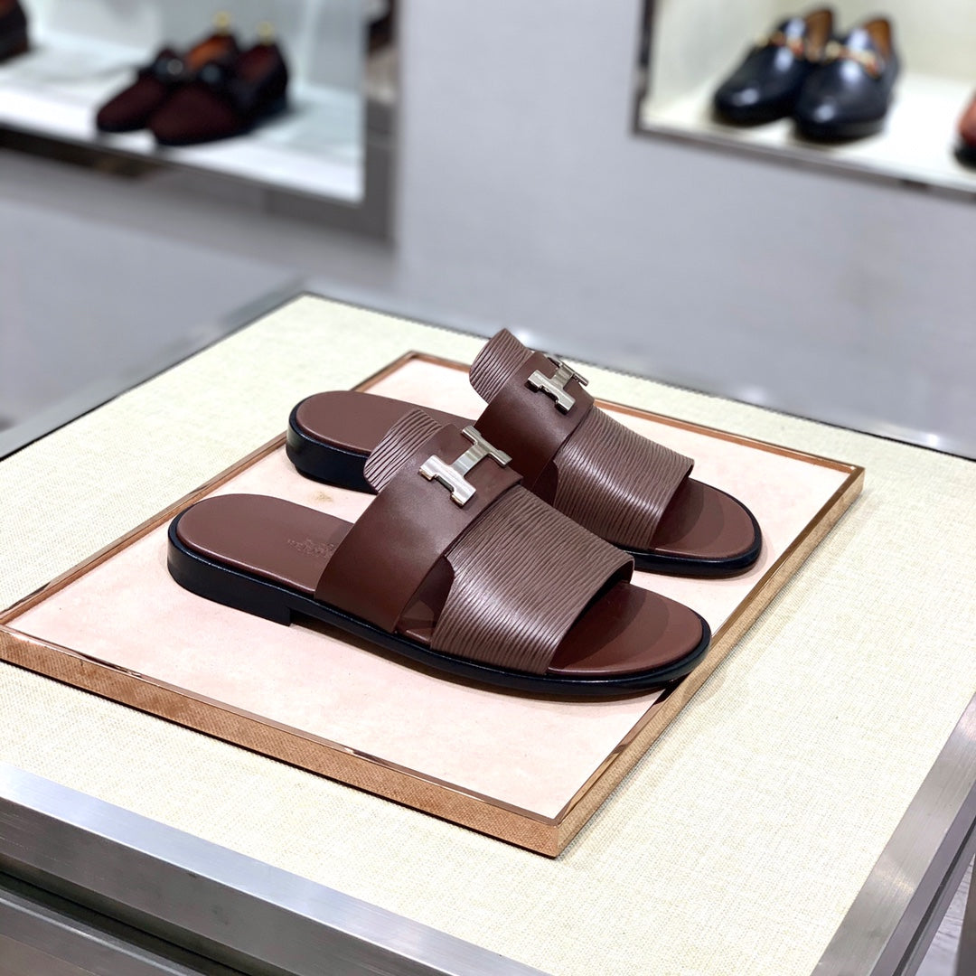 HM Men's Slide Brown Cowhide 567148