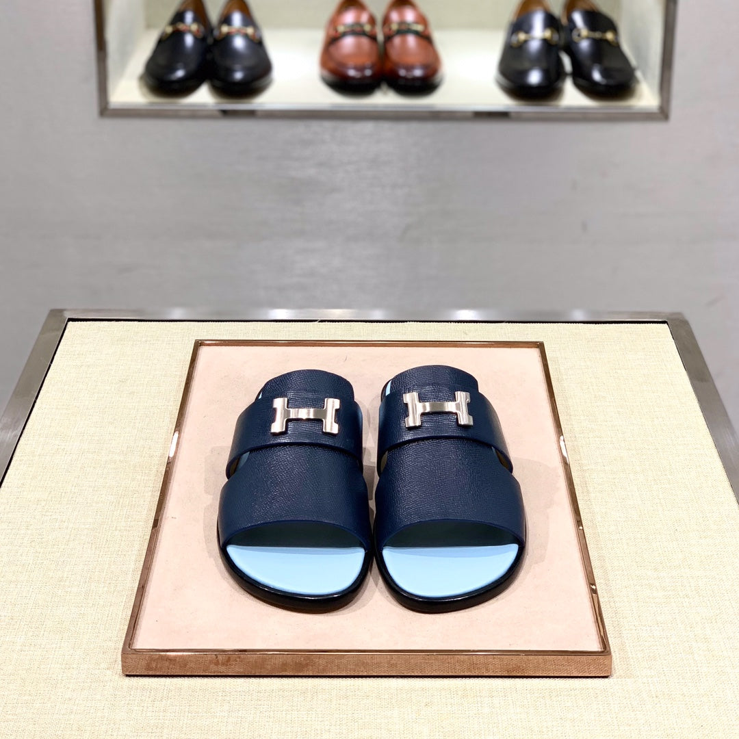 HM Men's Slide Navy Blue Cowhide 567150