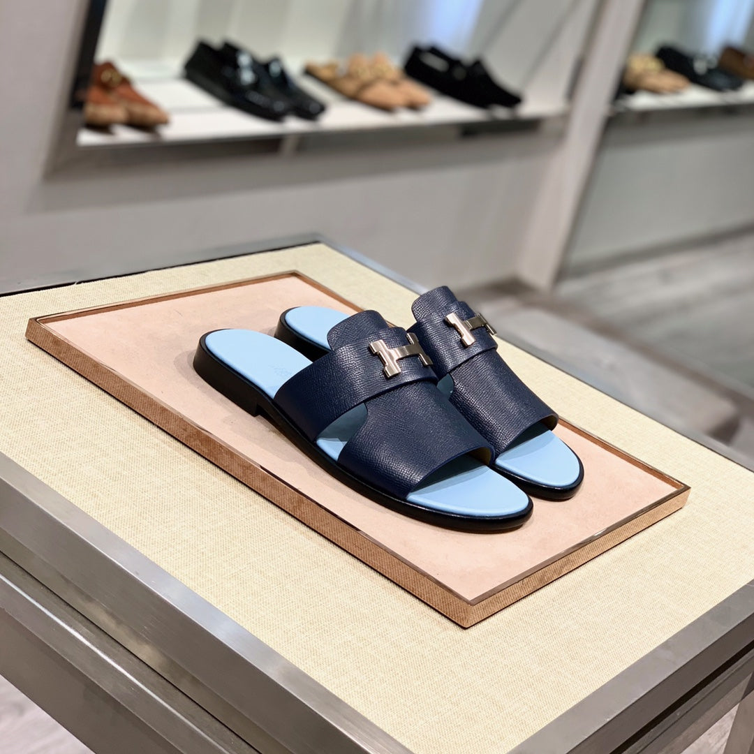 HM Men's Slide Navy Blue Cowhide 567150