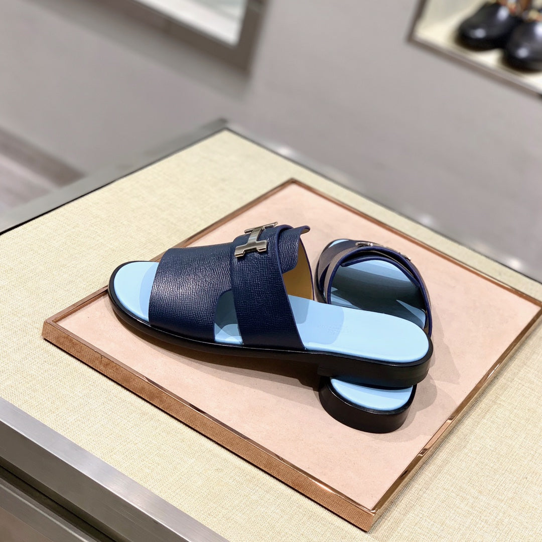 HM Men's Slide Navy Blue Cowhide 567150