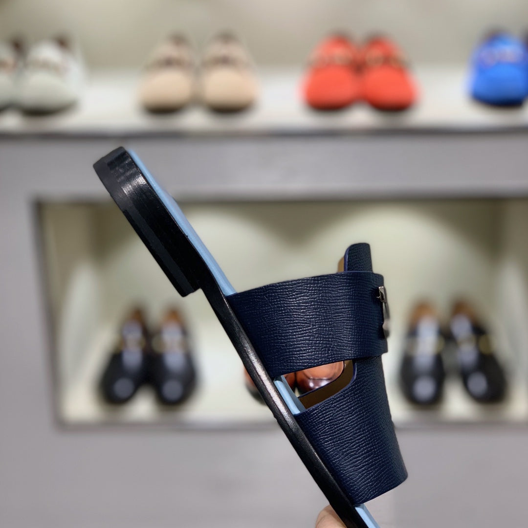 HM Men's Slide Navy Blue Cowhide 567150