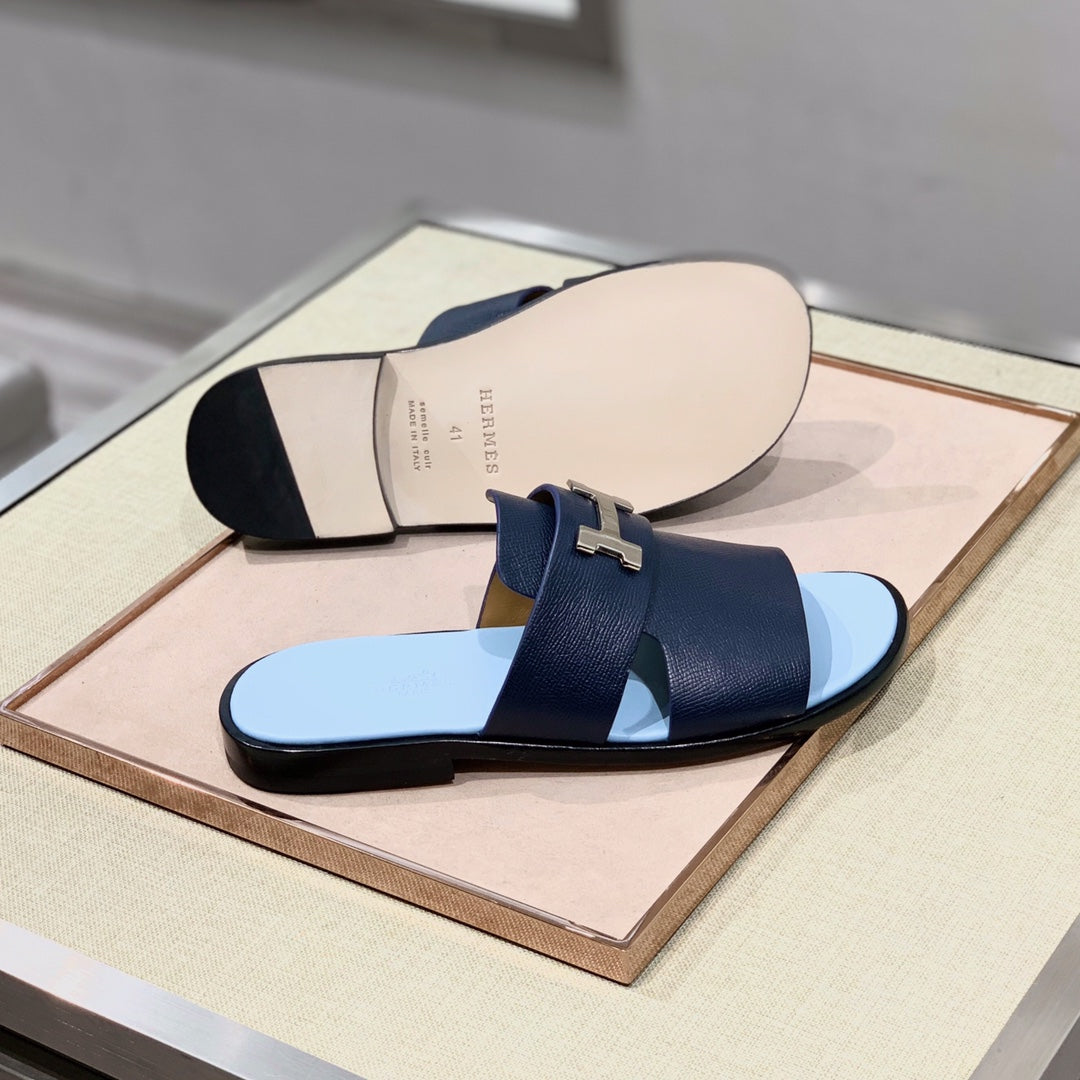 HM Men's Slide Navy Blue Cowhide 567150