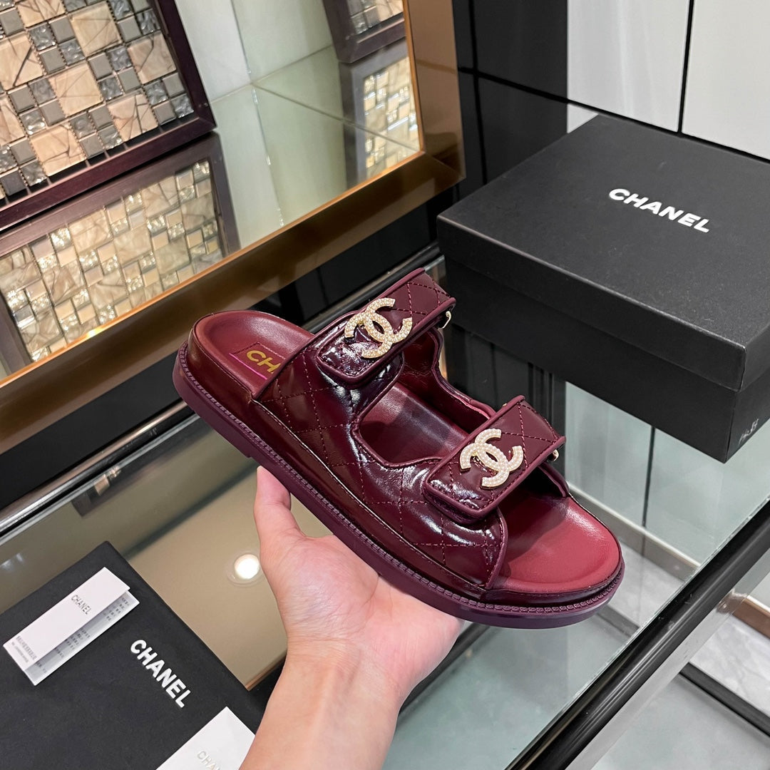 CC 25S Dad Sandal Mule Burgundy Patent Calfskin