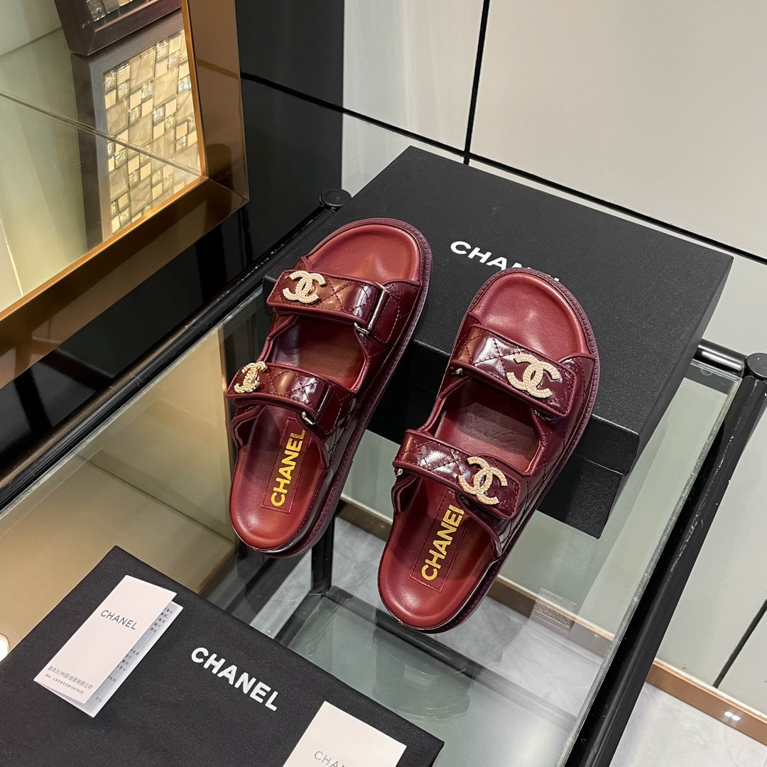 CC 25S Dad Sandal Mule Burgundy Patent Calfskin