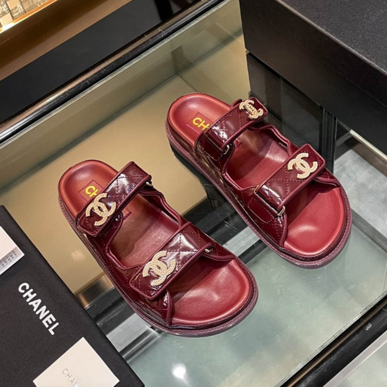 CC 25S Dad Sandal Mule Burgundy Patent Calfskin