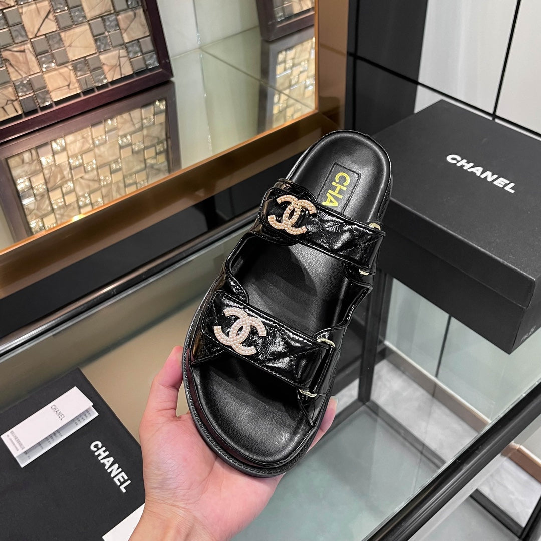 CC 25S Dad Sandal Mule Black Patent Calfskin