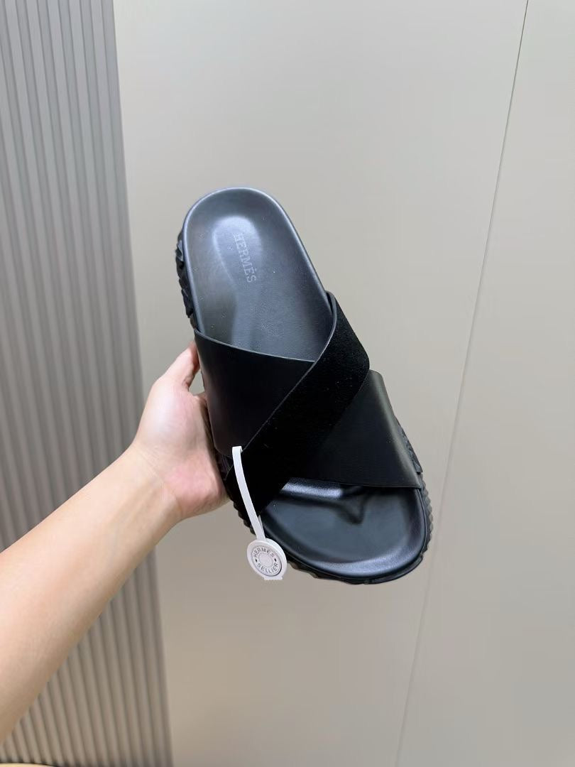 HM Men's Infra Slide Black Cowhide Suede 600000