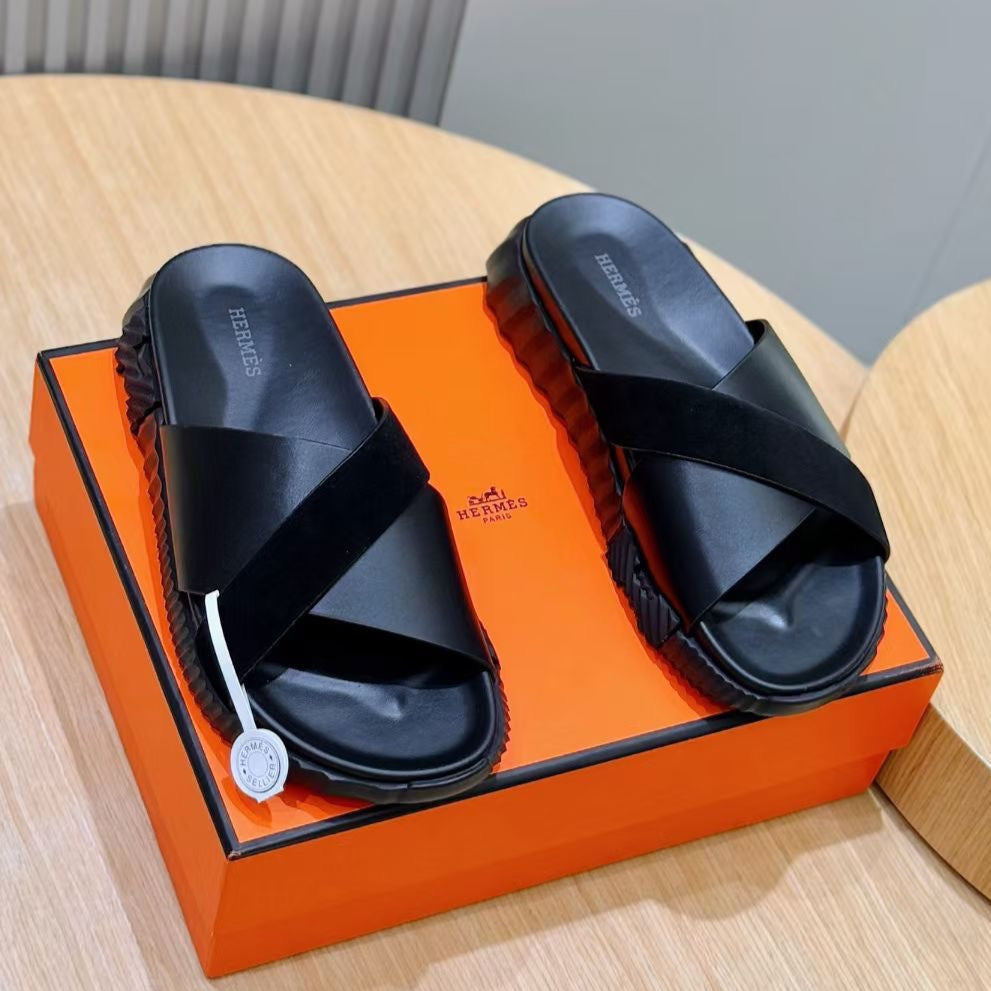 HM Men's Infra Slide Black Cowhide Suede 600000