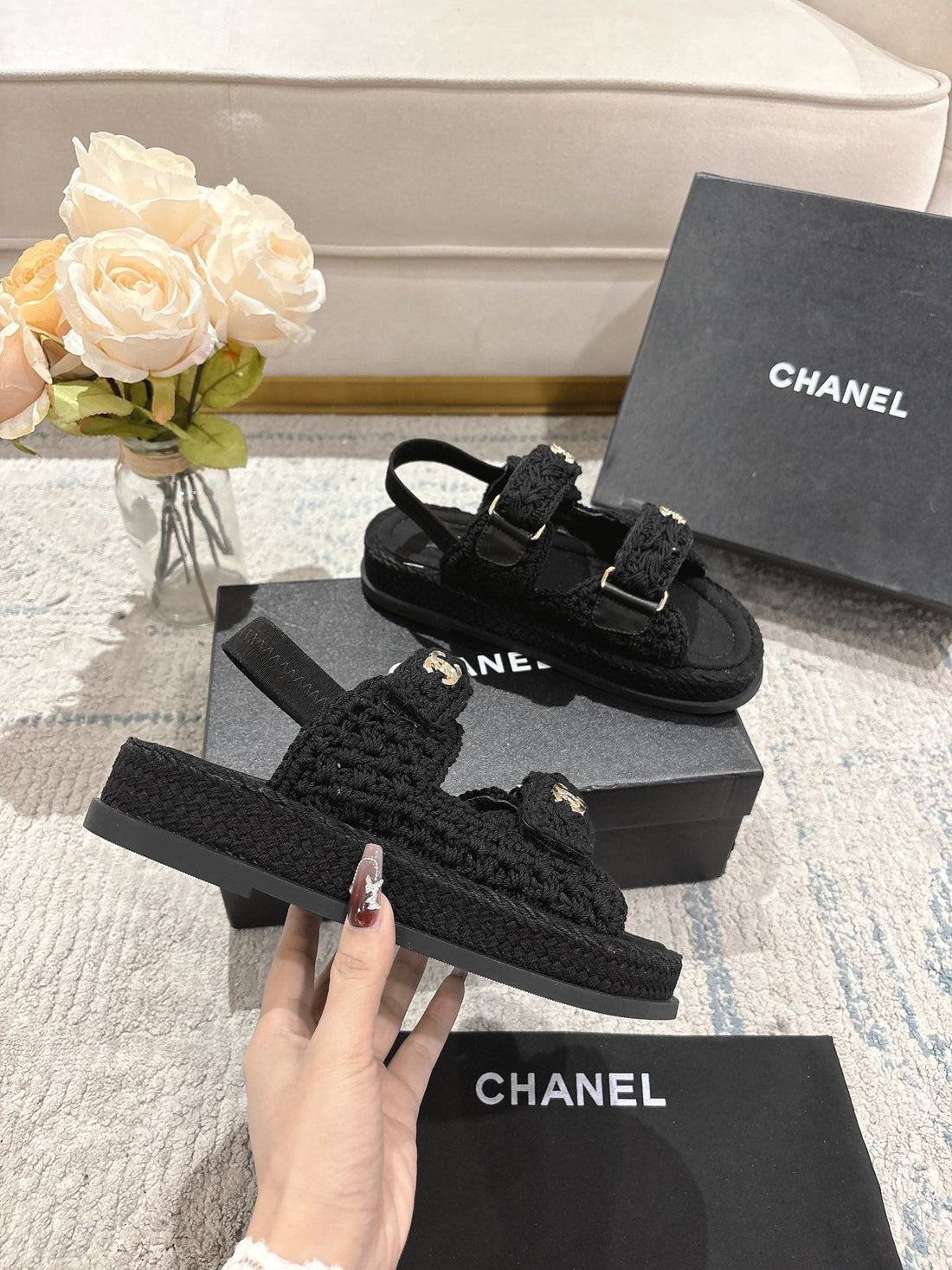 CC 25S Dad Sandal Raffia Calfskin