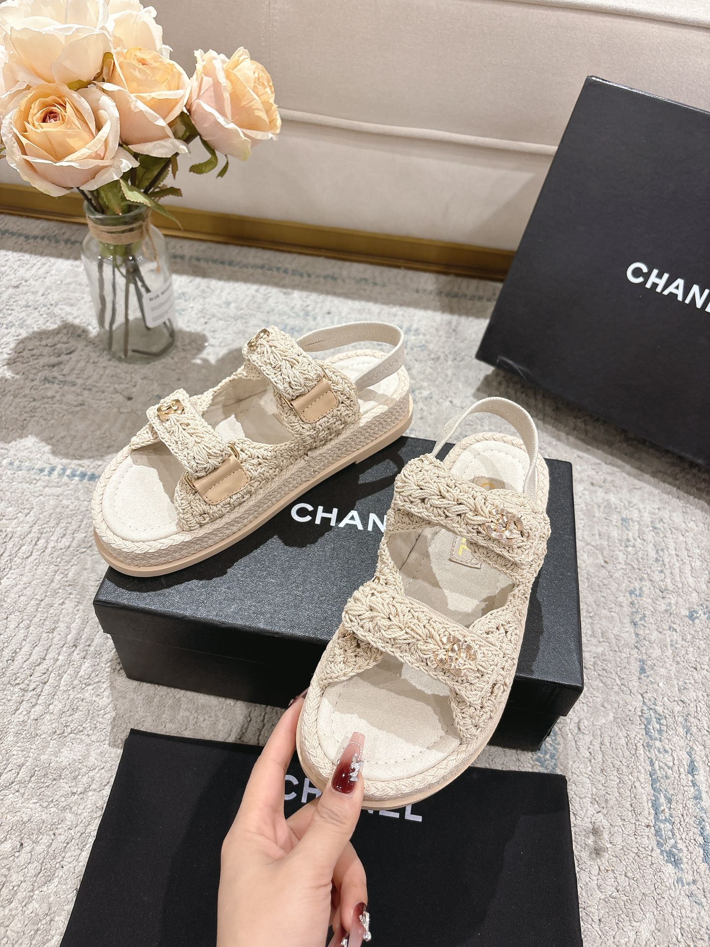 CC 25S Dad Sandal Raffia Calfskin