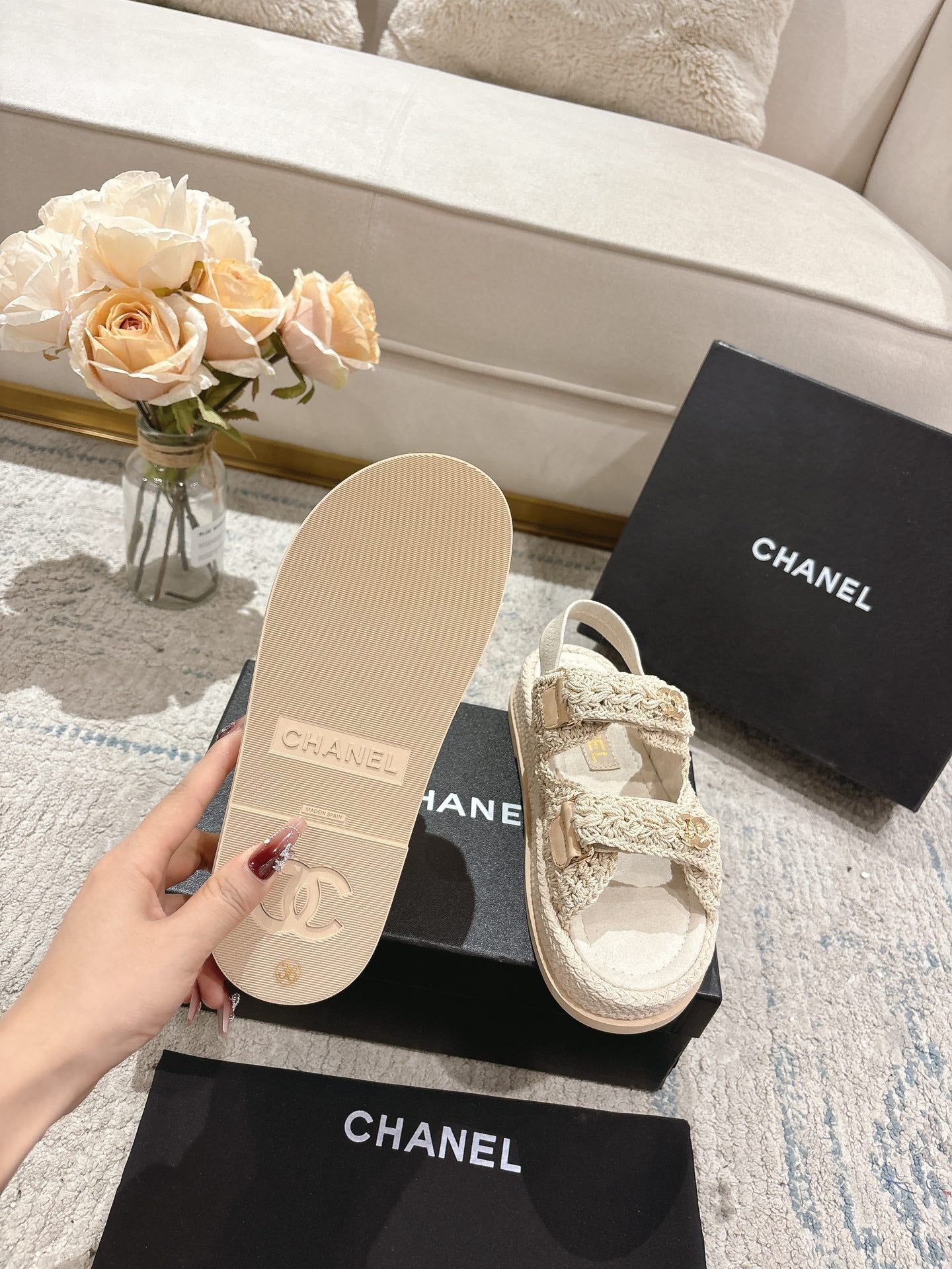 CC 25S Dad Sandal Raffia Calfskin