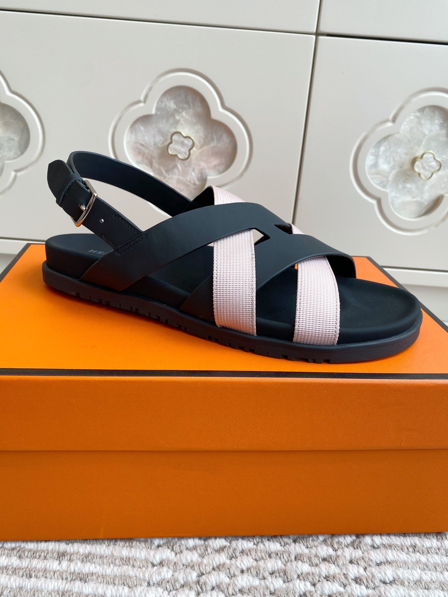 HM Heracles Sandals Black Pink Calfskin 291449